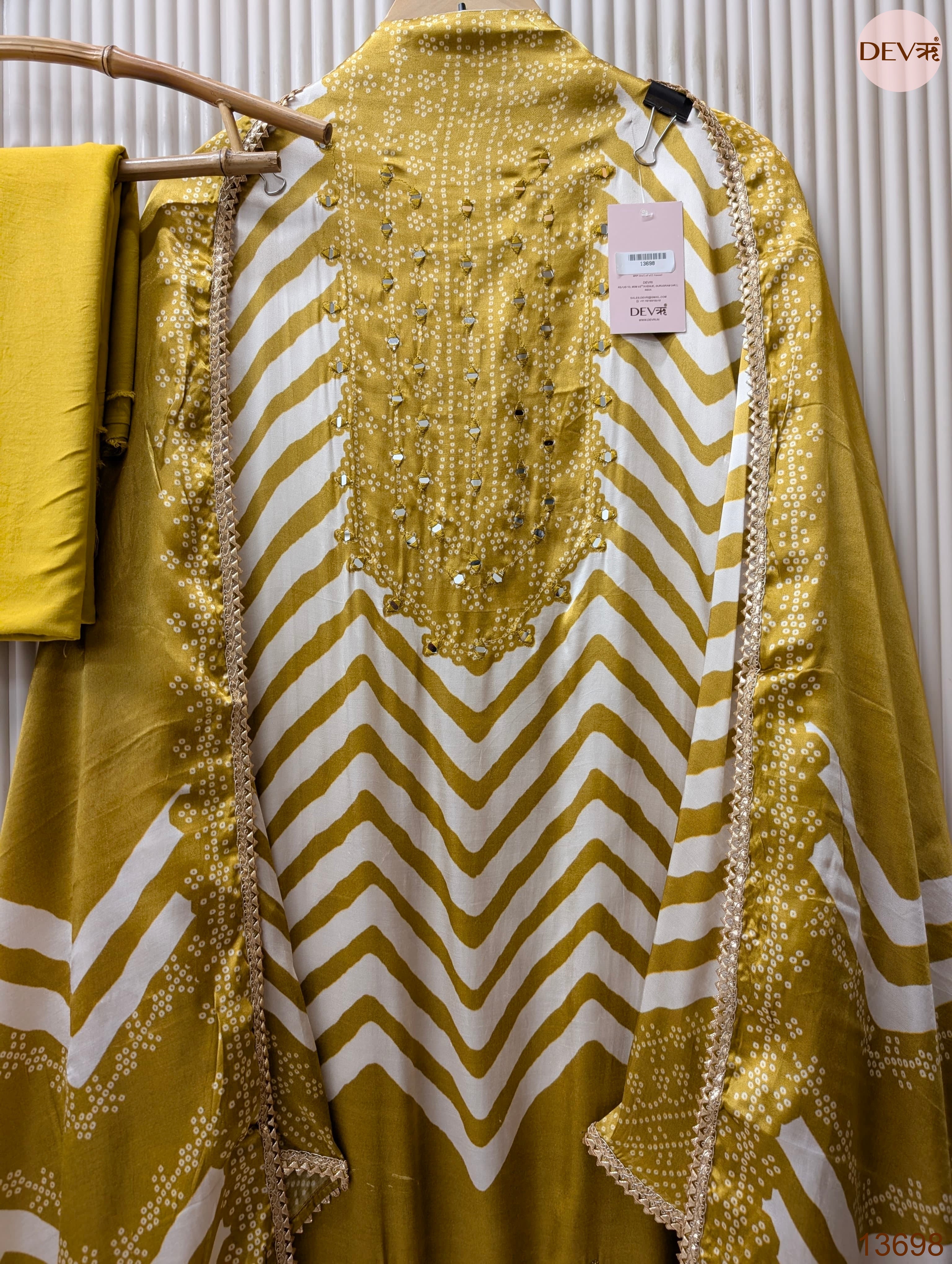 Mustard Pure Gajji Silk Printed Unstitched 3-Piece Suit (Devri – D.No 13698)