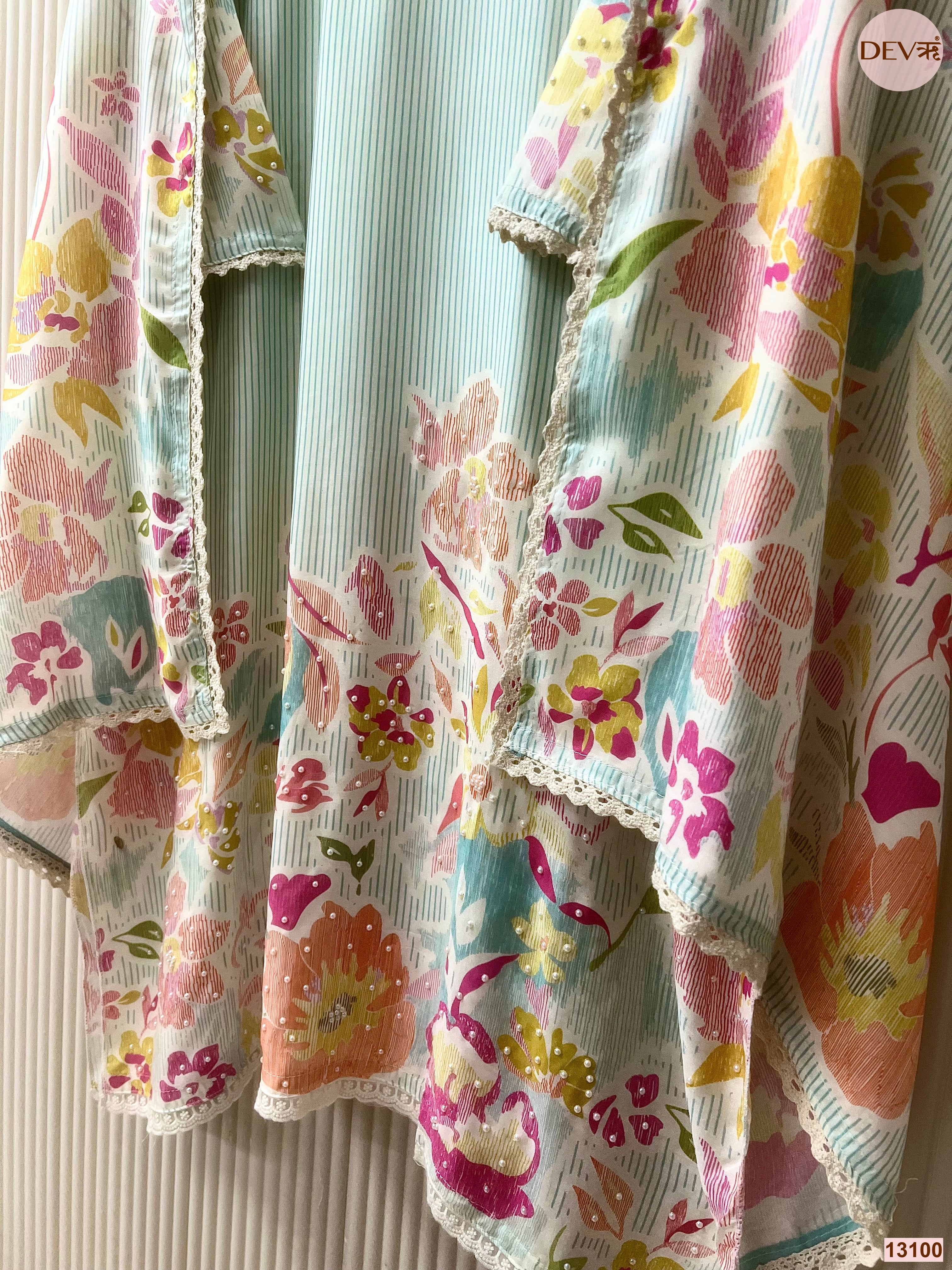 Aqua Muslin Printed Unstitched 3-Piece Suit (Devri – D.No 13100)