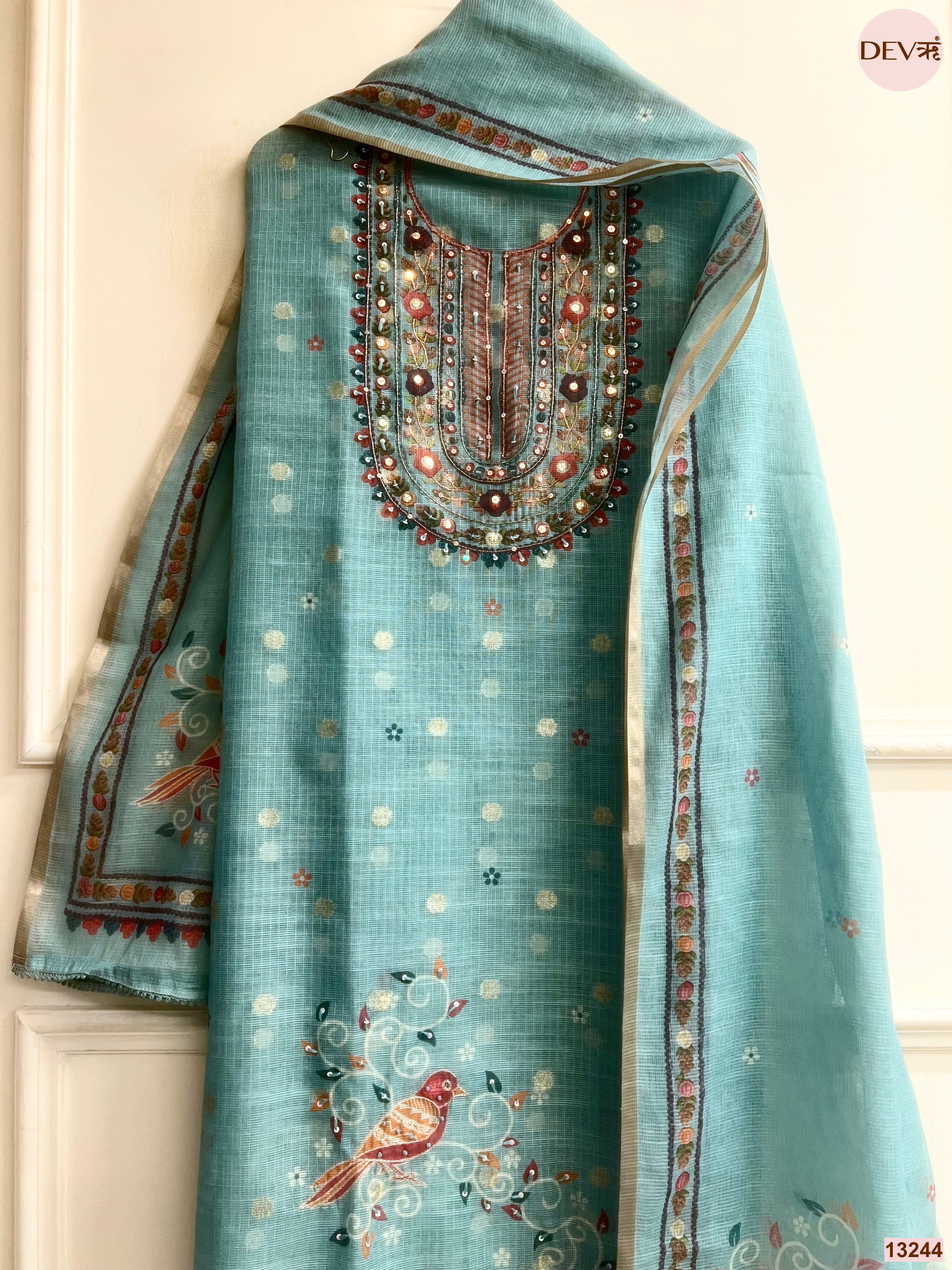 Blue Kota Printed Unstitched 3-Piece Suit (Devri – D.No 13244)
