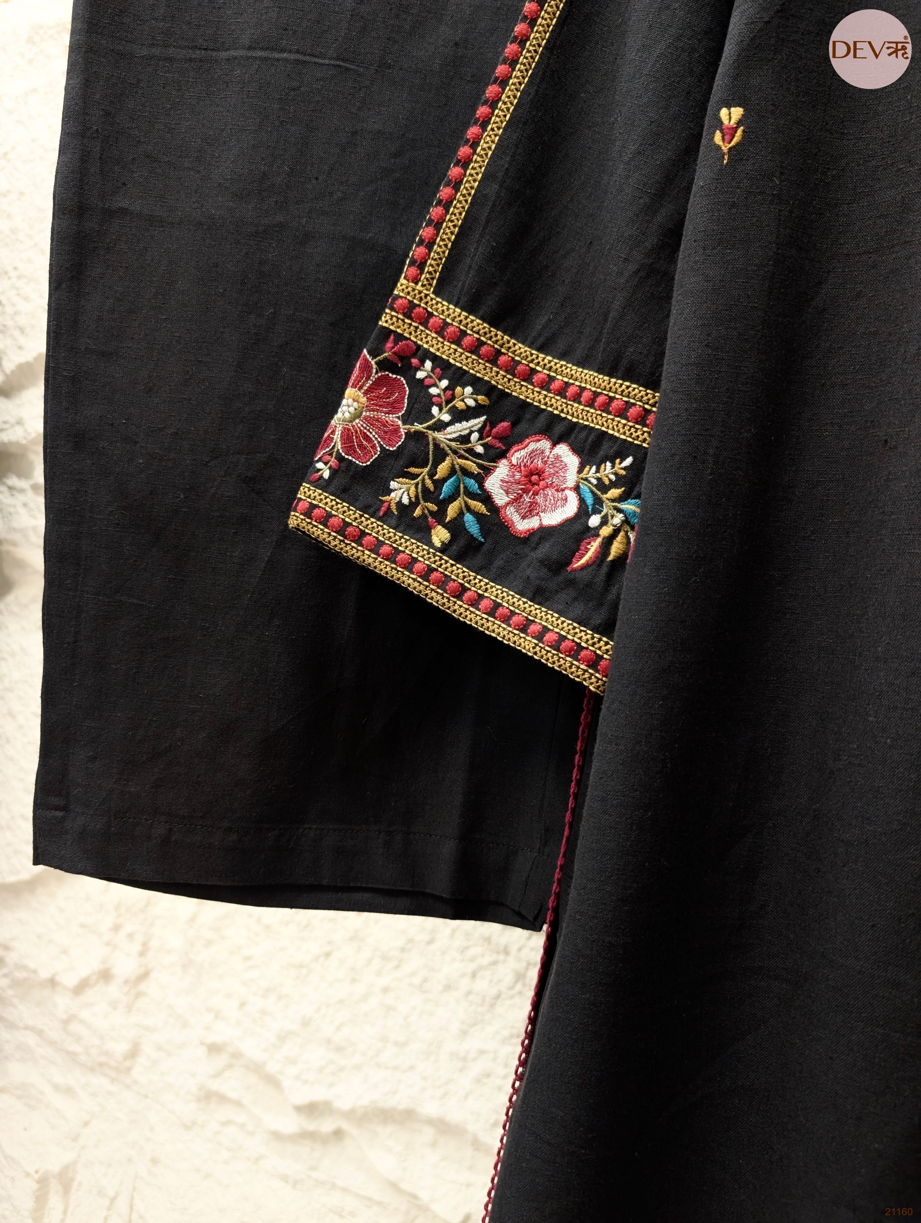 Noor Mul chanderi Embroidered Black 3-Piece Set (Devri – D.No 21160)