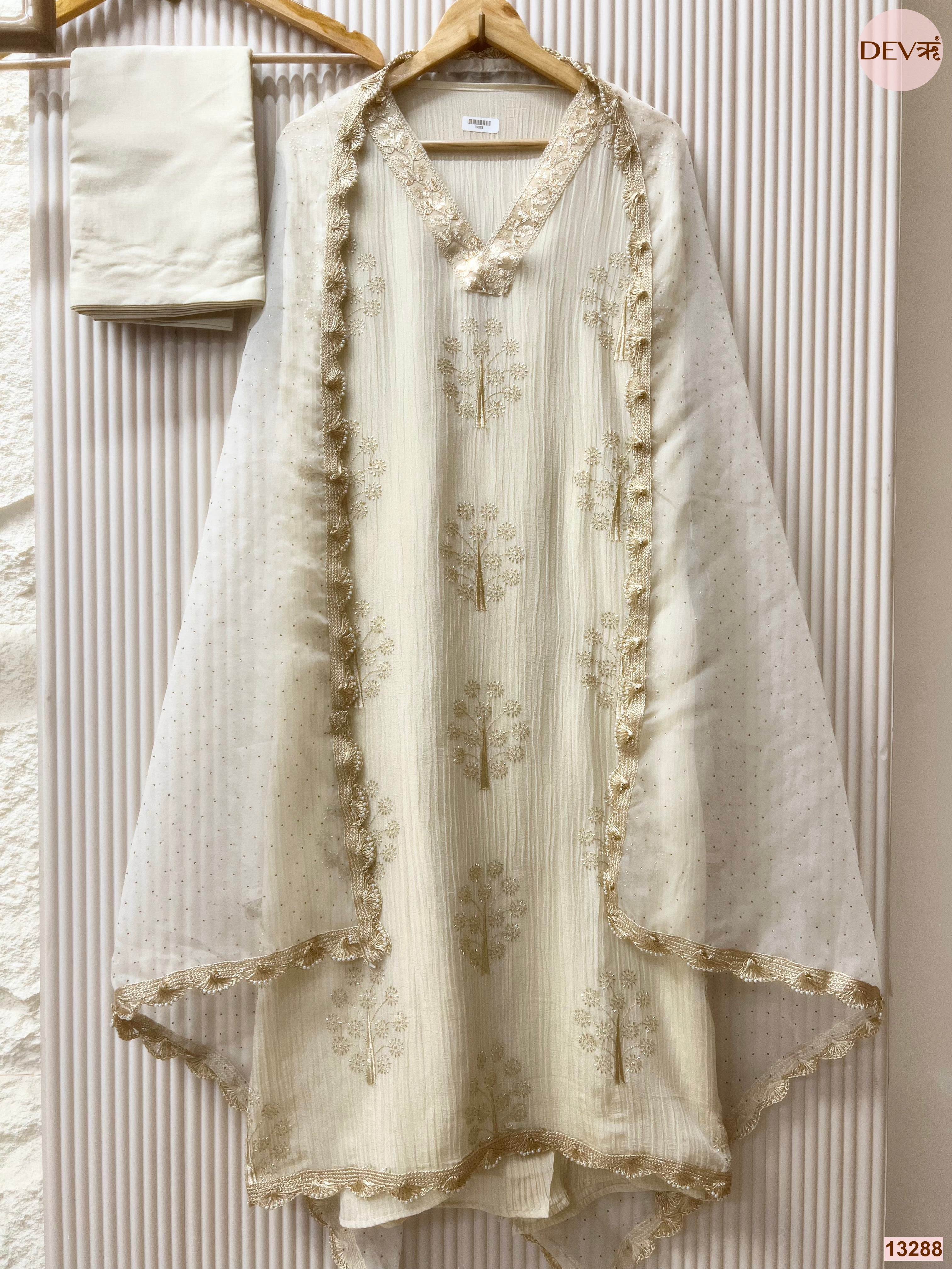 Cream Chinon Crush Embroidered Unstitched 3-Piece Suit (Devri – D.No 13288)