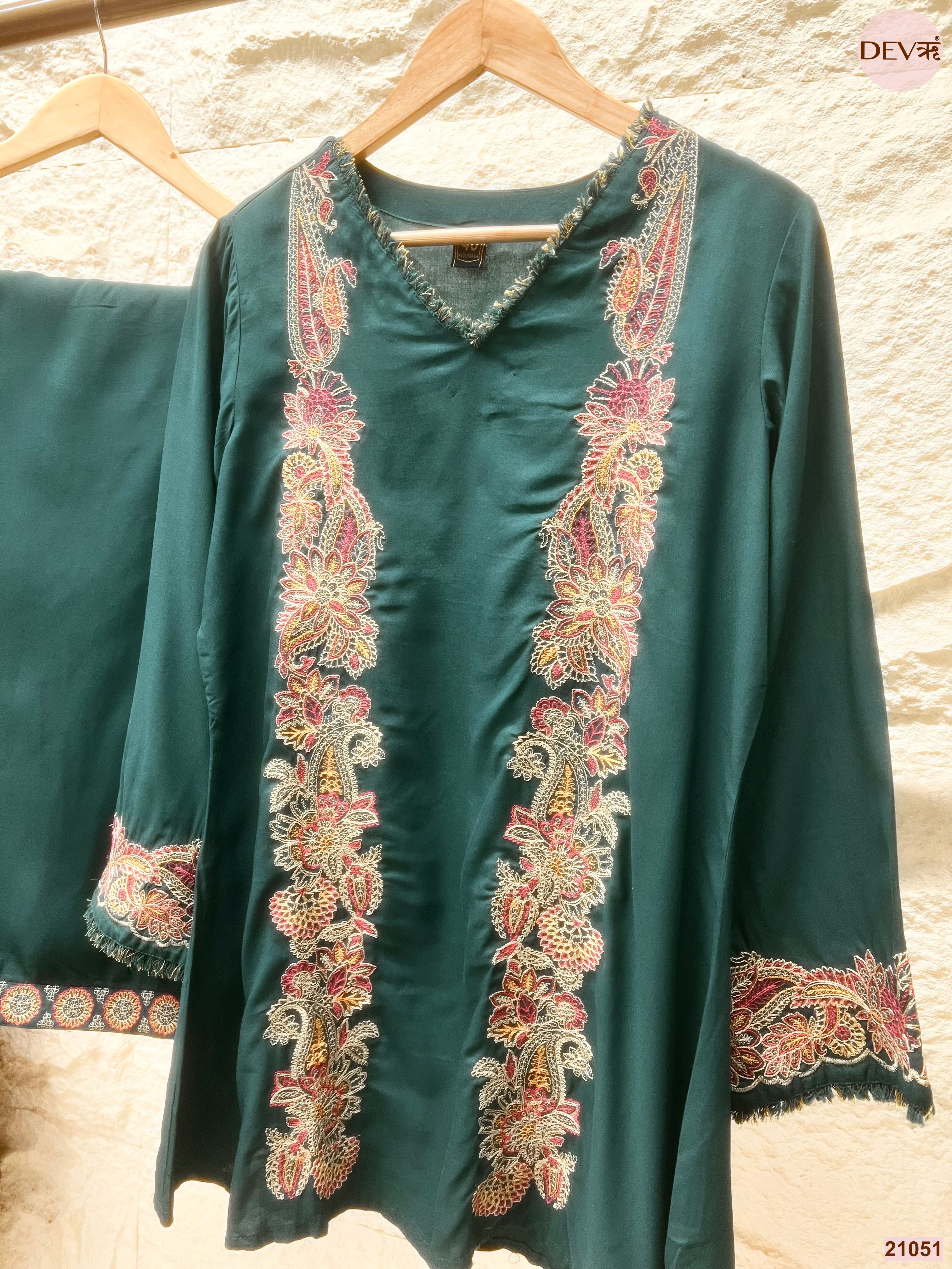 Zarmin German Reyon Embroidered Teal 2-Piece Set (Devri – D.No 21051)
