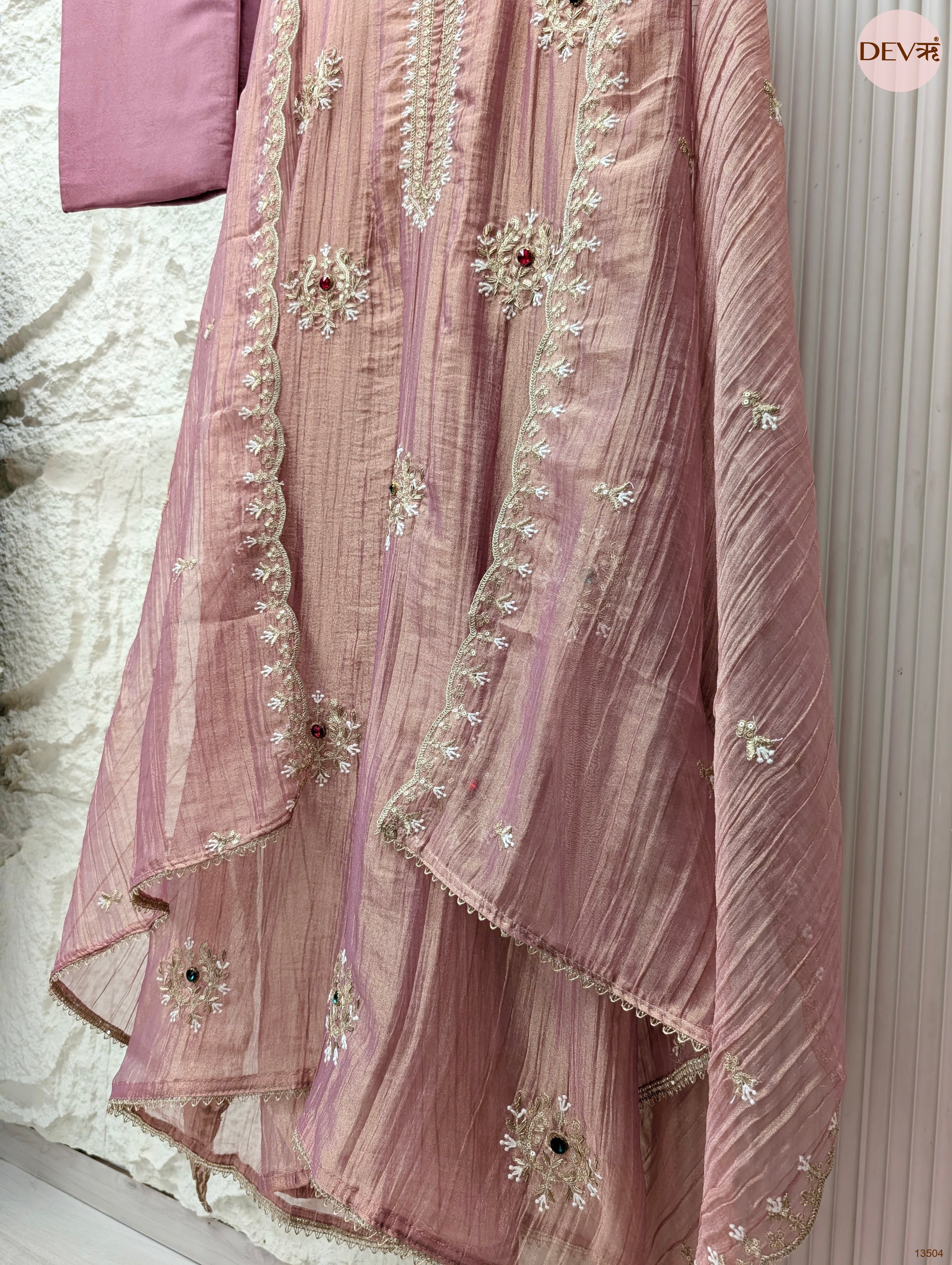 Pink Tissue Crush Silk Embroidered Unstitched 3-Piece Suit (Devri – D.No 13504)