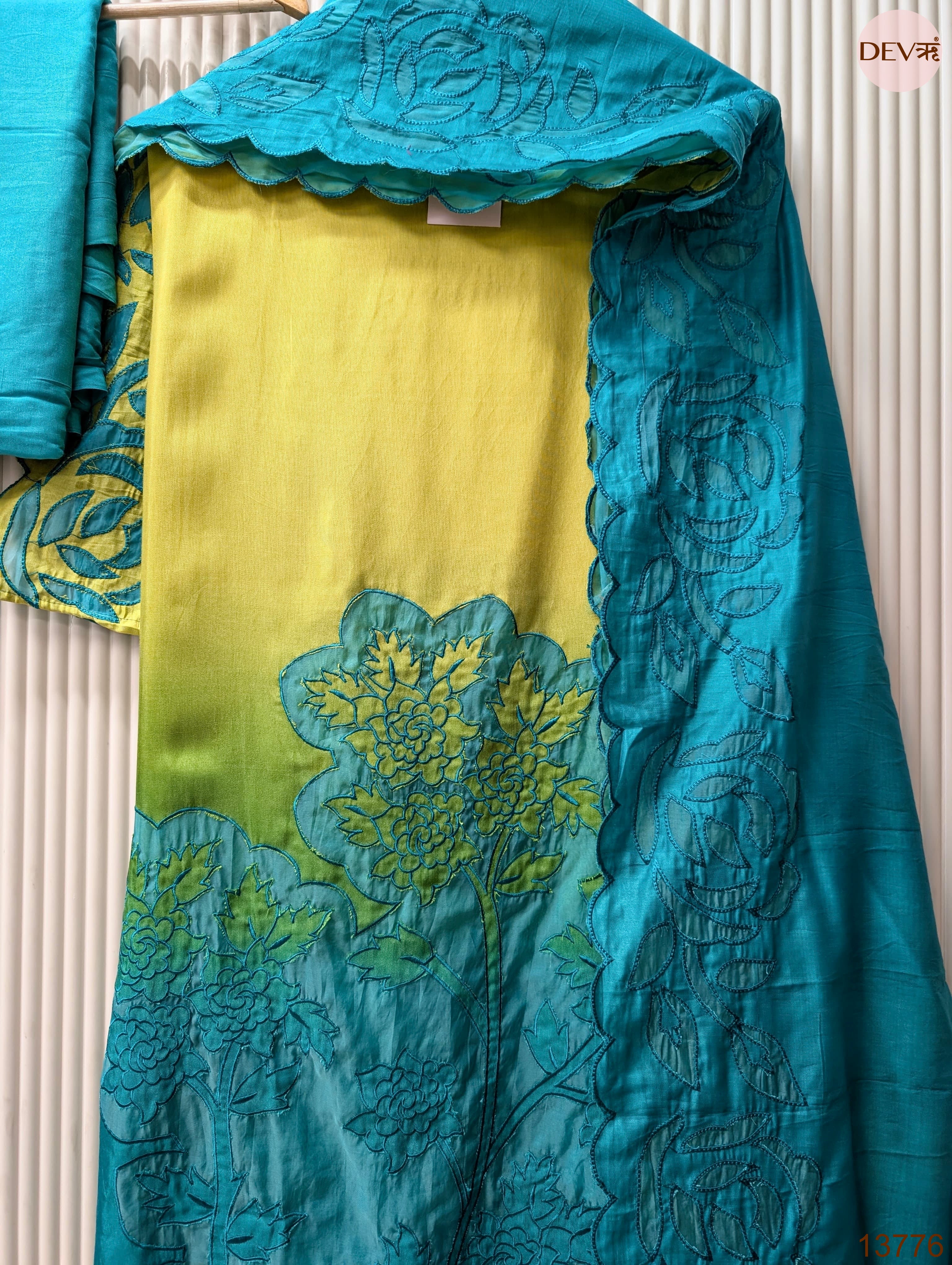 Lime Muslin Embroidered Unstitched 3-Piece Suit (Devri – D.No 13776)