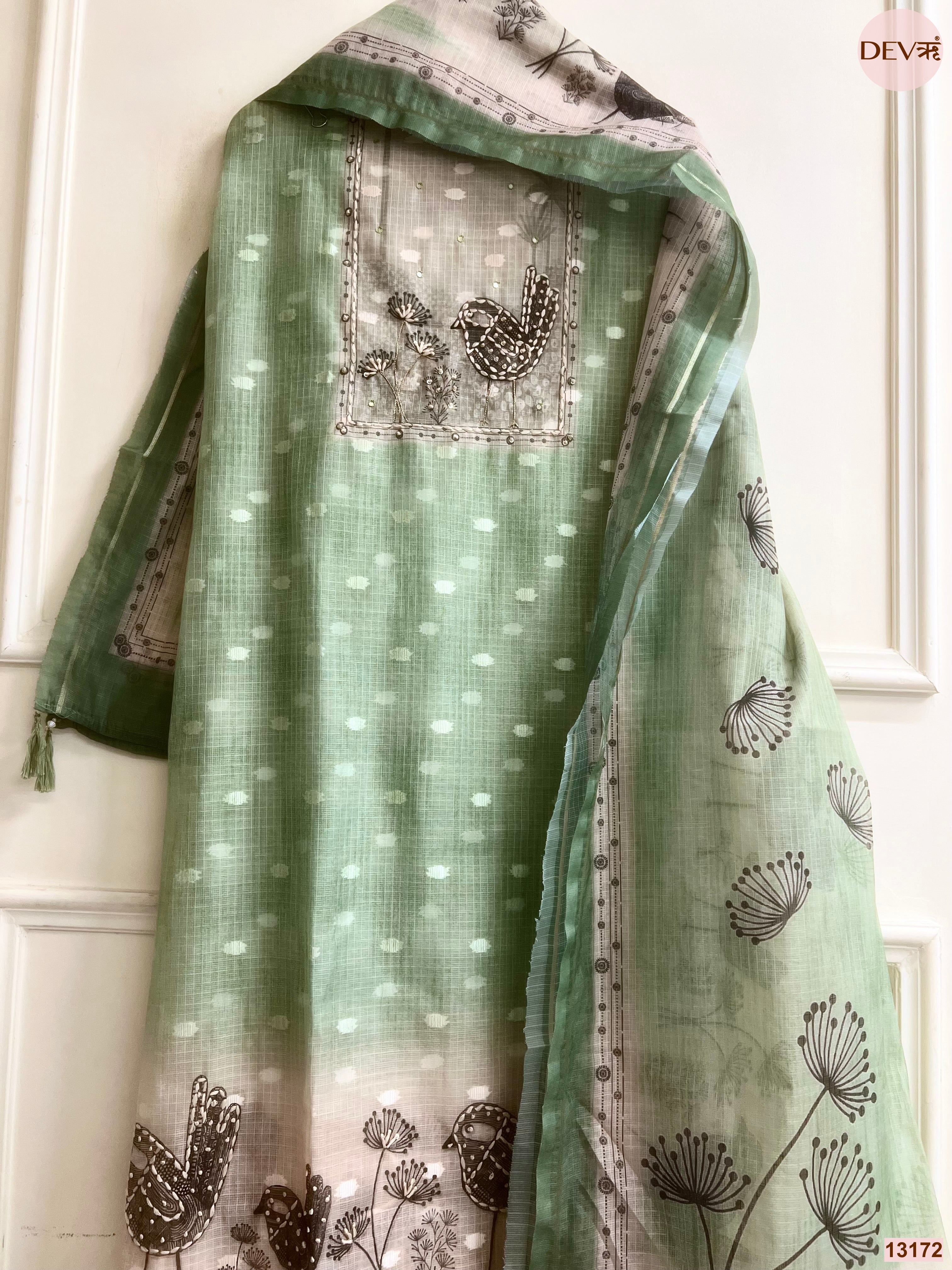 Green Kota Printed Unstitched 3-Piece Suit (Devri – D.No 13172)