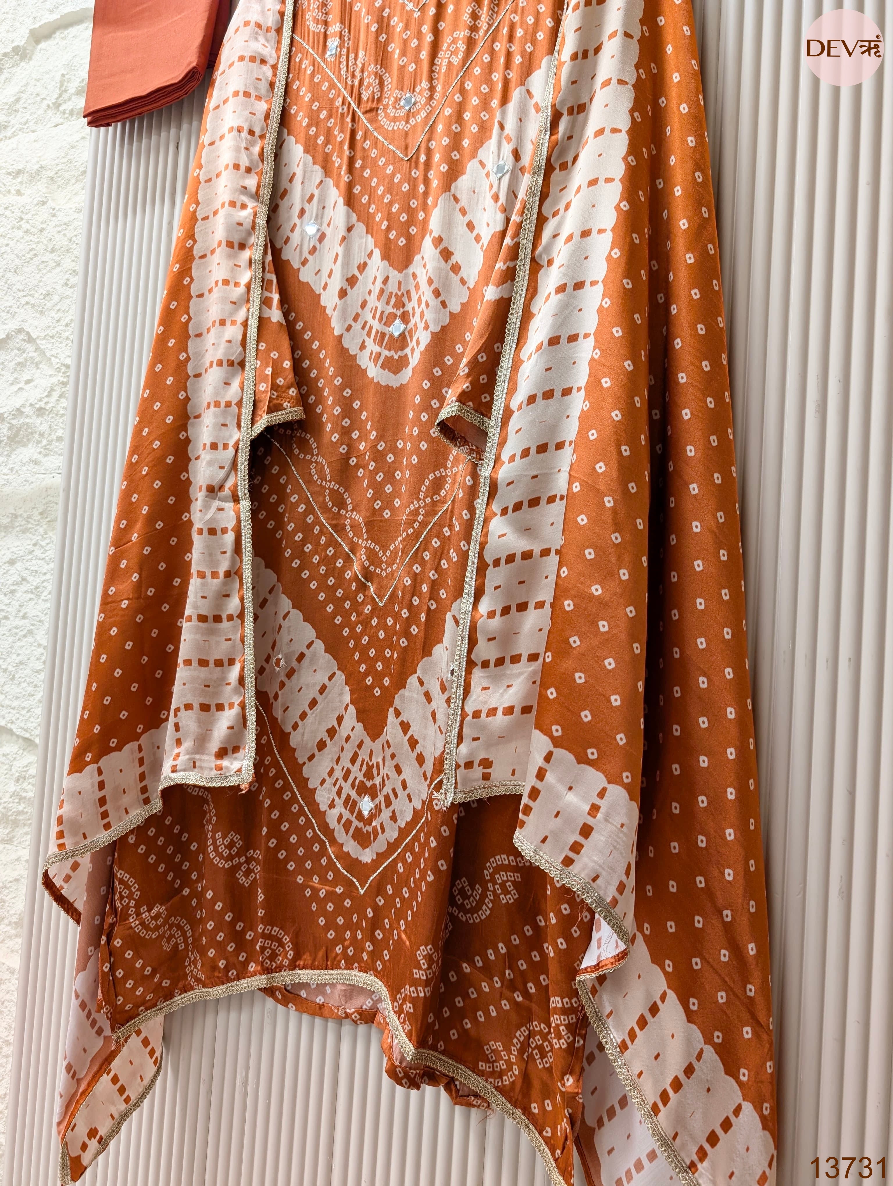 Orange Gajji Silk Printed Unstitched 3-Piece Suit (Devri – D.No 13731)