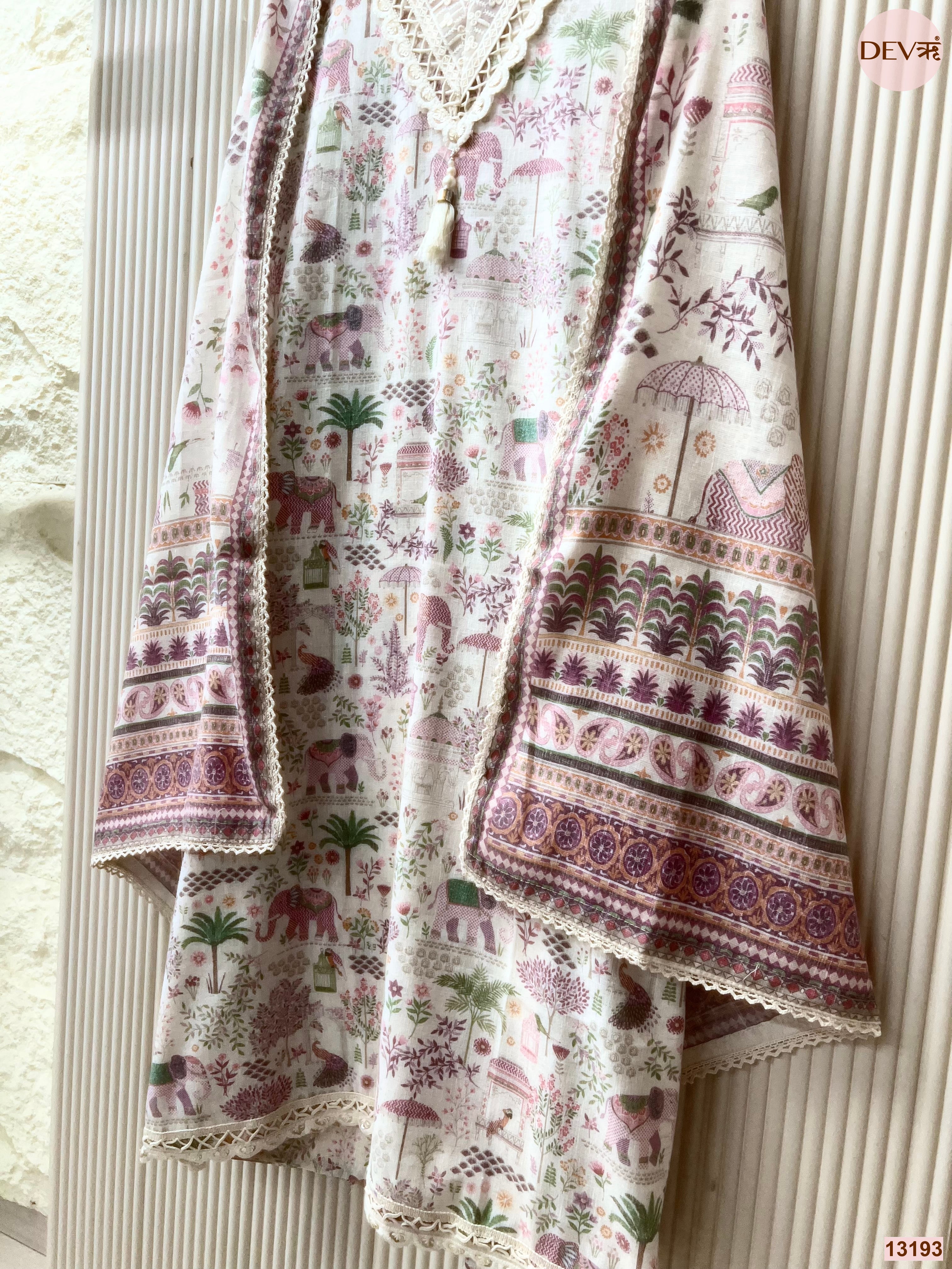 White Cotton Printed Unstitched 3-Piece Suit (Devri – D.No 13193)