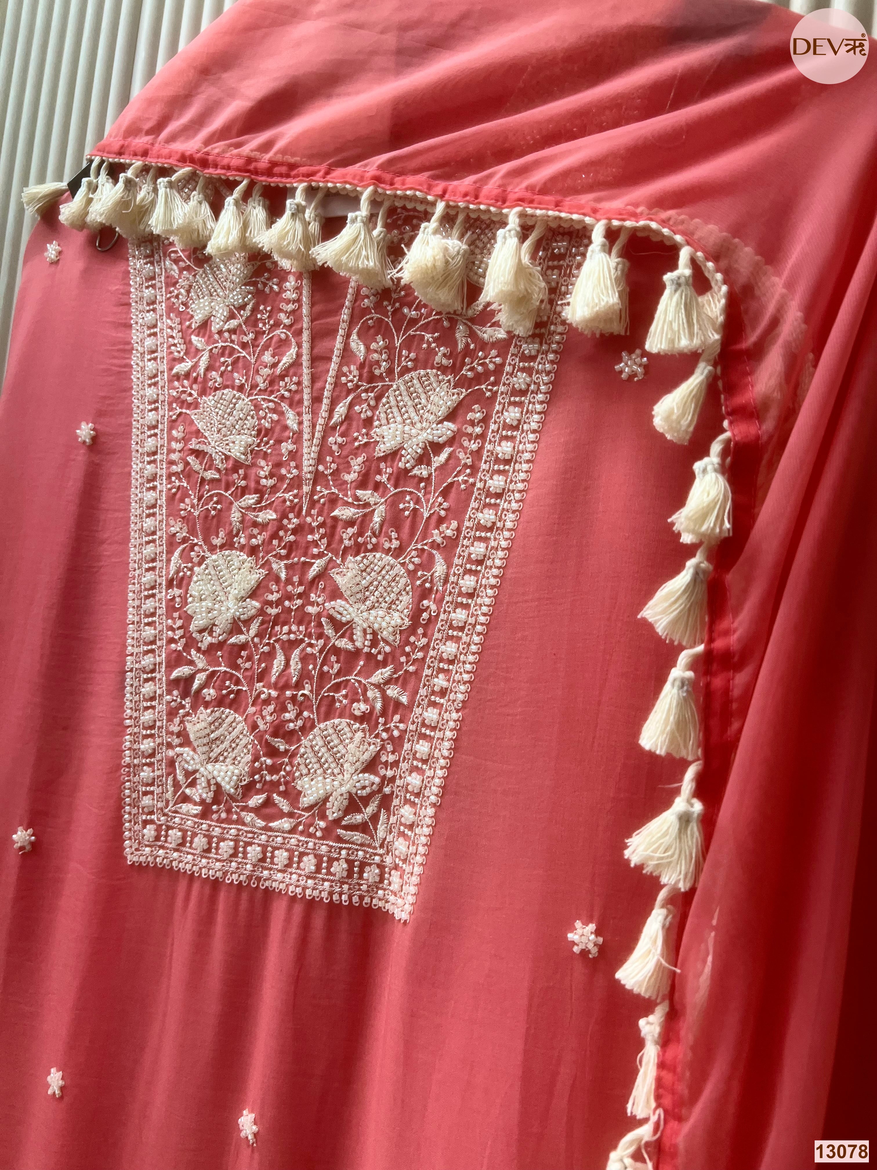 Pink Mul Cotton Embroidered Unstitched 3-Piece Suit (Devri – D.No 13078)