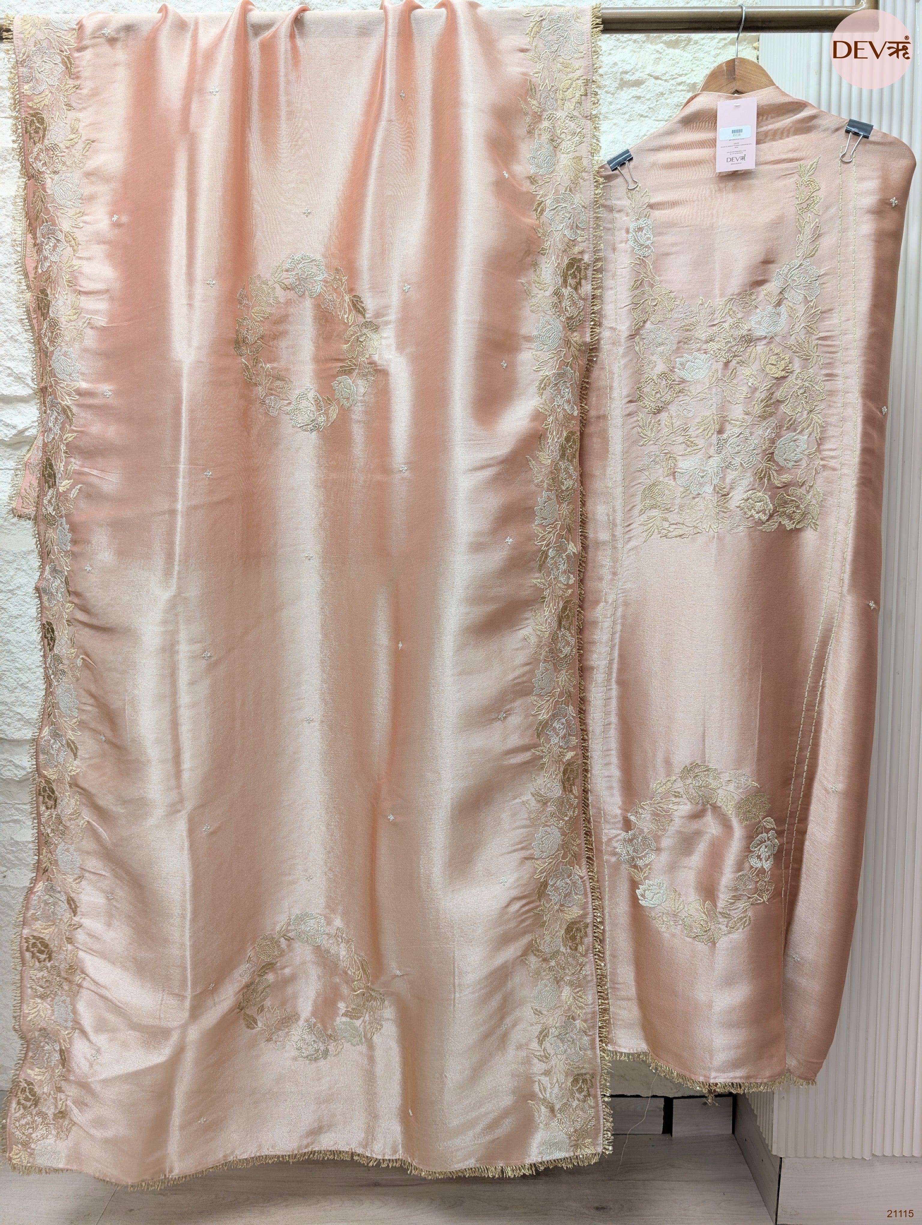 Peach Pure Giraffe Silk Embroidered Unstitched 3-Piece Suit (Devri – D.No 21115)