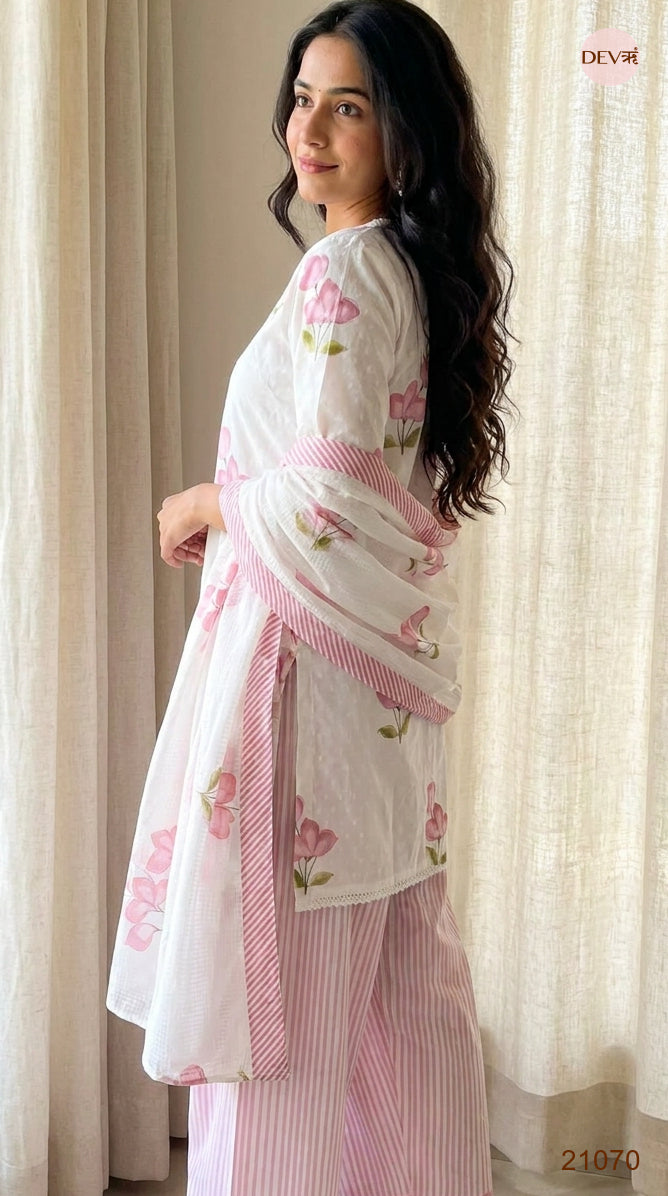 Gulnaar Pure Cotton Printed Pink 3-Piece Set (Devri – D.No 21070)