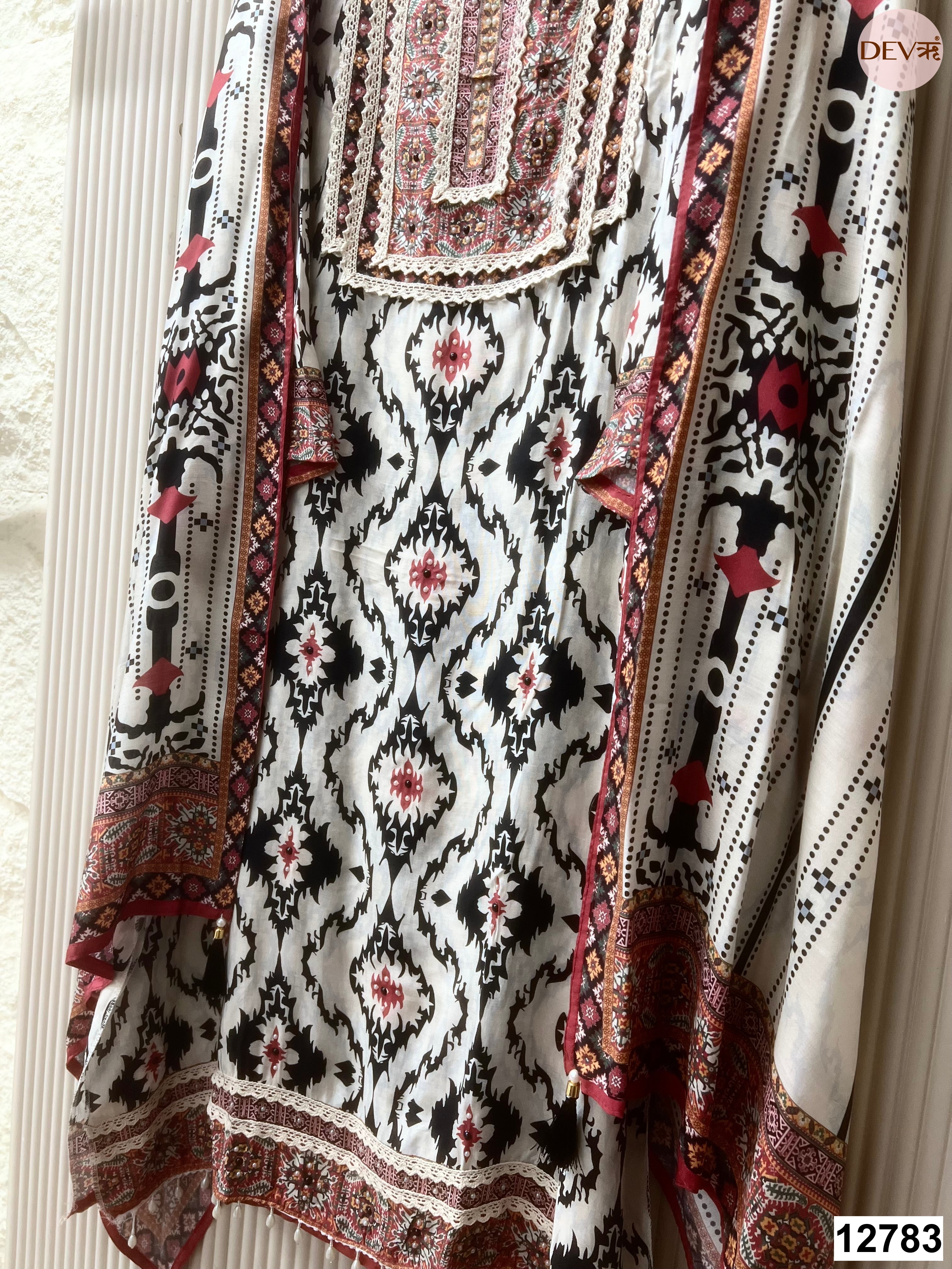 White Muslin Printed Unstitched 3-Piece Suit (Devri – D.No 12783)