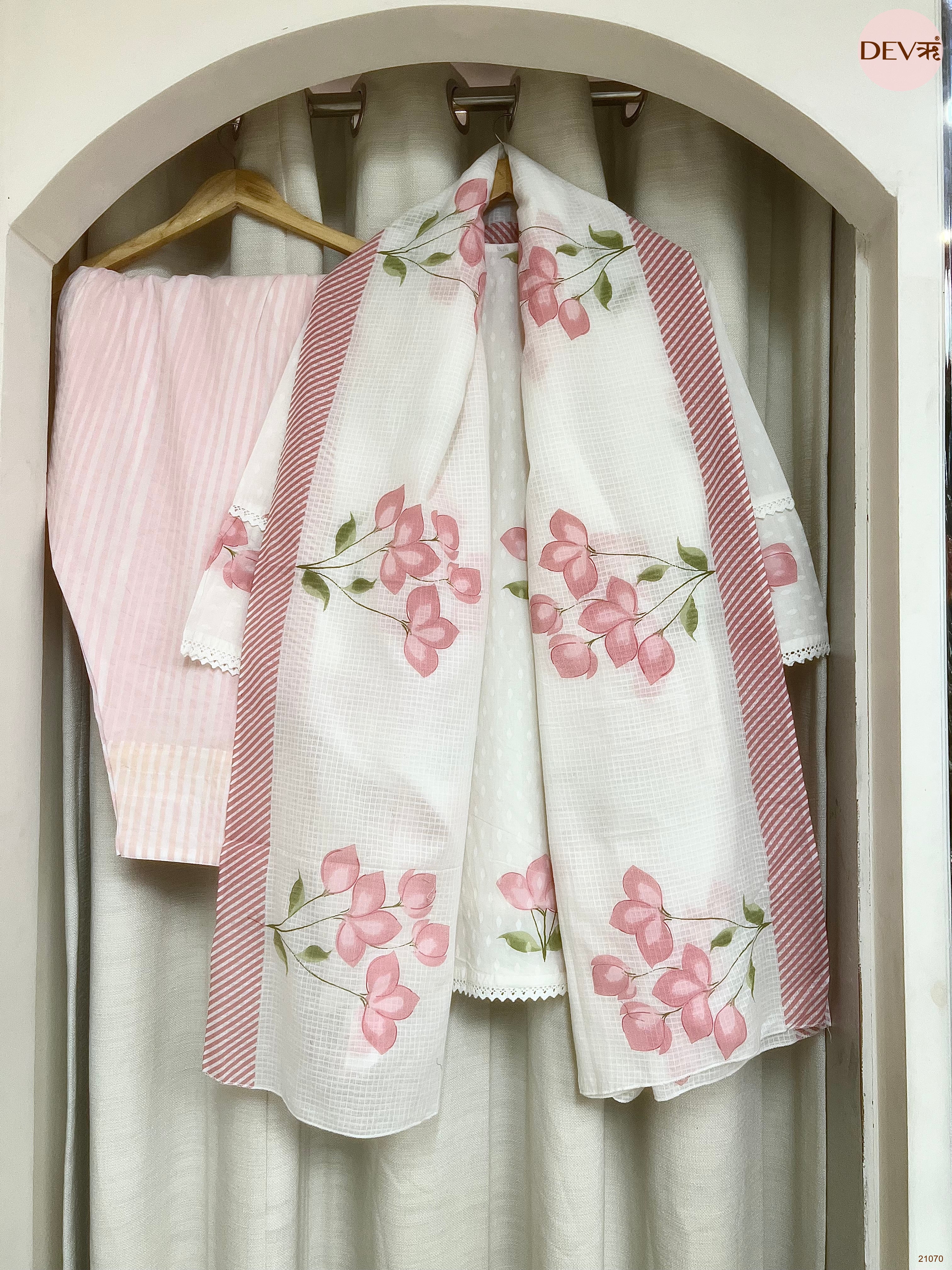 Gulnaar Pure Cotton Printed Pink 3-Piece Set (Devri – D.No 21070)