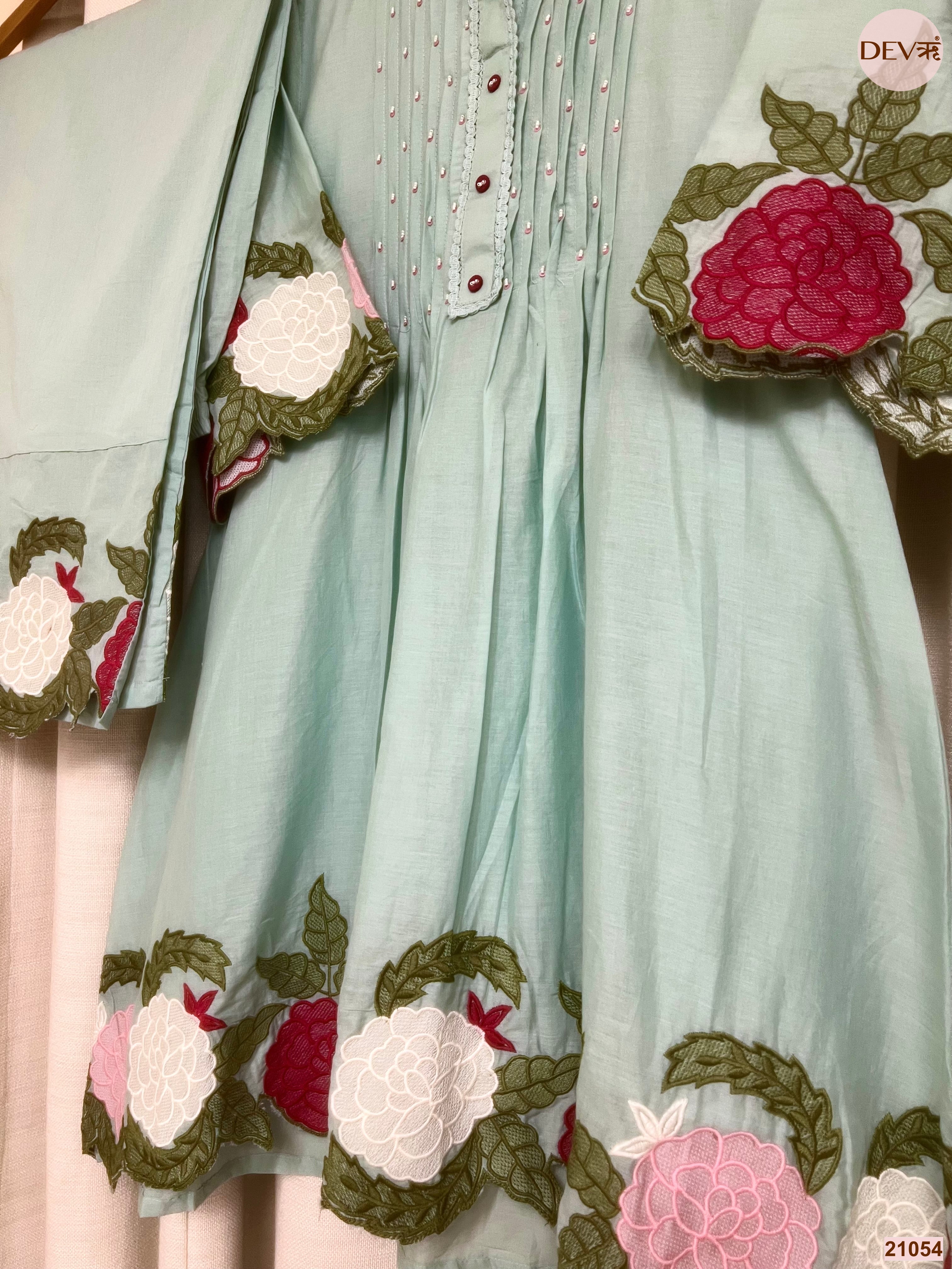Gulnaar Mul Chanderi Embroidered Mint 2-Piece Set (Devri – D.No 21054)