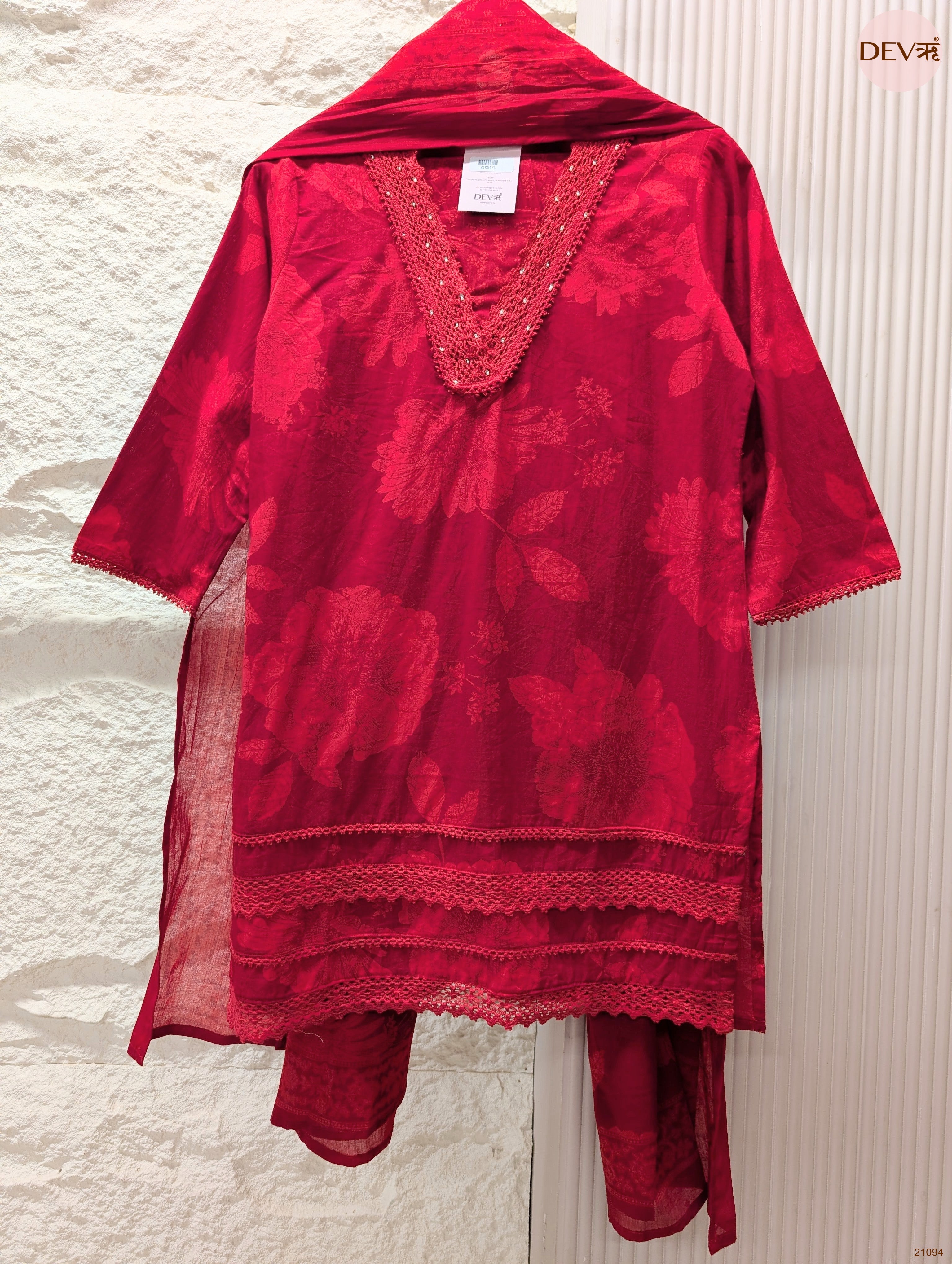 Gulnaar Pure Cotton Printed Maroon 3-Piece Set (Devri – D.No 21094)