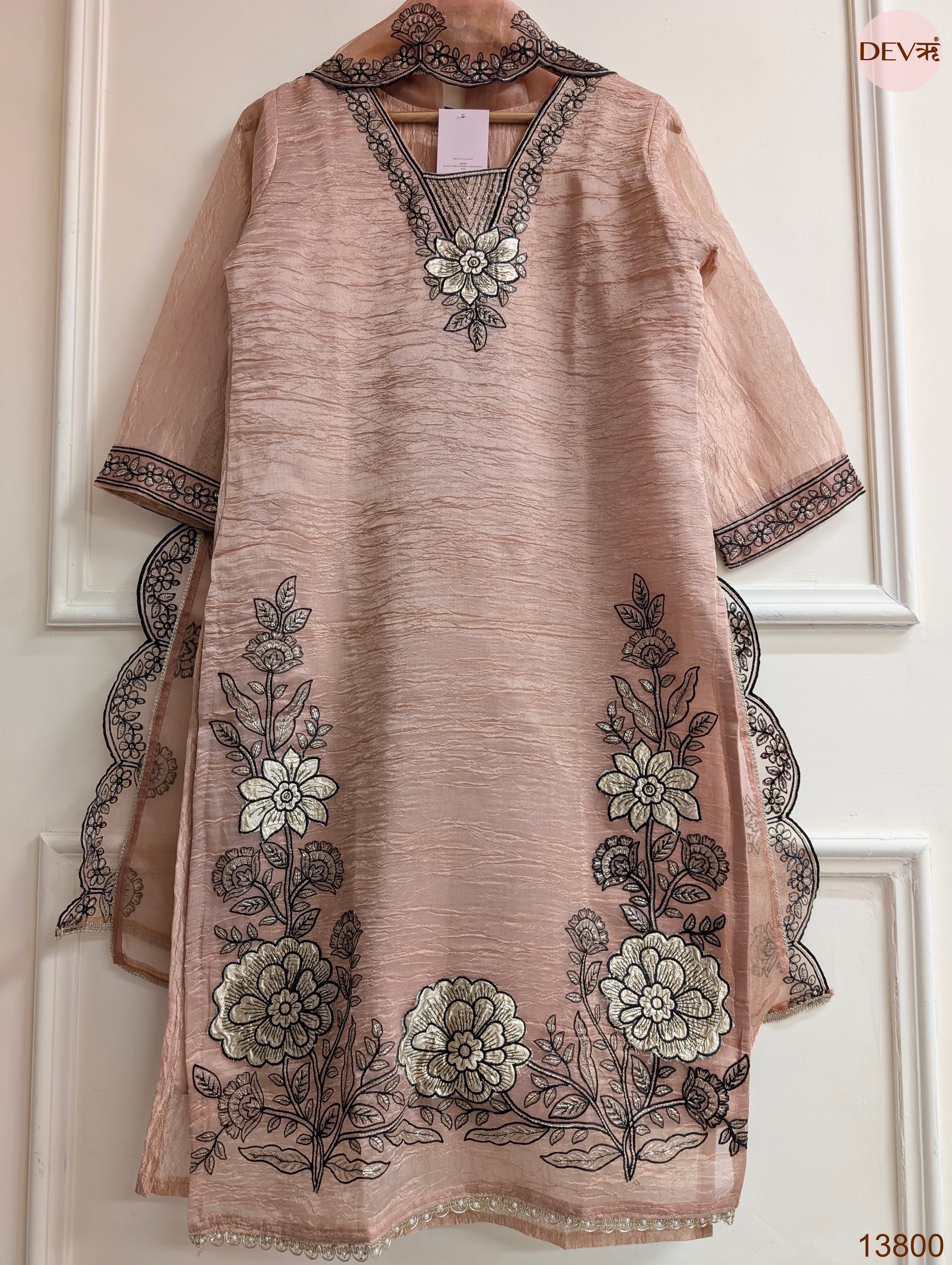 Gulnaar Tissue silk Embroidered Blush Pink 3-Piece Set (Devri – D.No 13800)