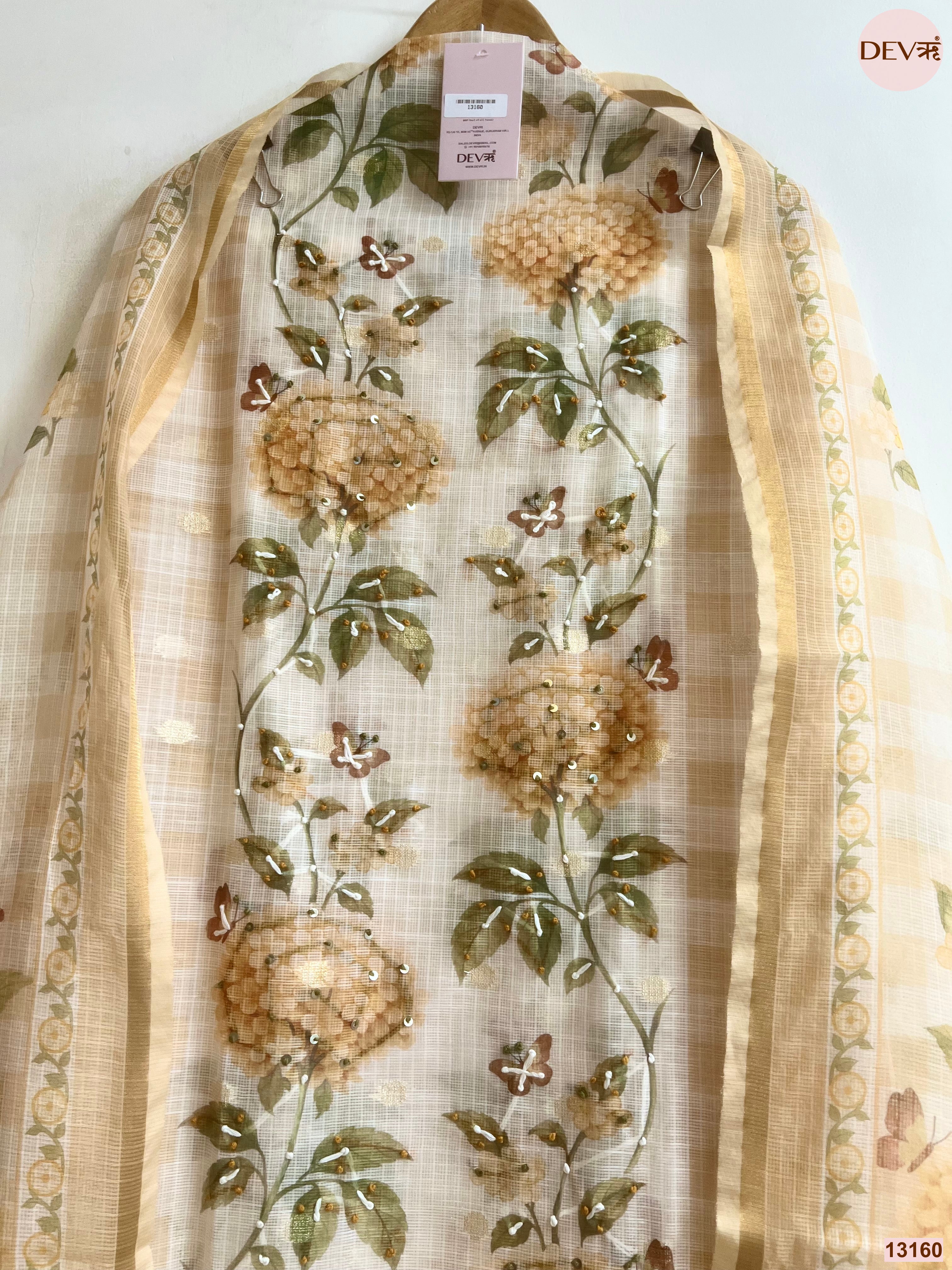 Beige Kota Printed Unstitched 3-Piece Suit (Devri – D.No 13160)