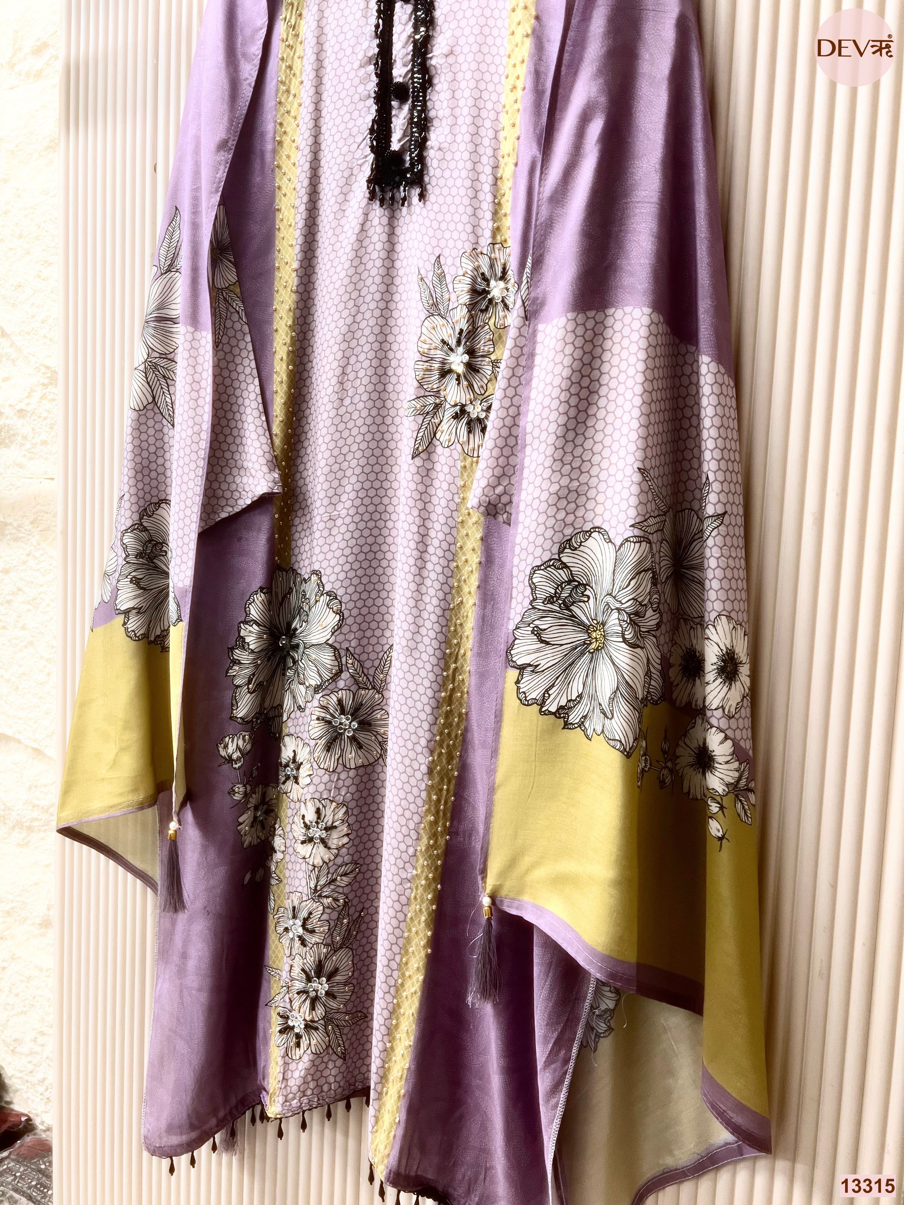 Purple Muslin Printed Unstitched 3-Piece Suit (Devri – D.No 13315)