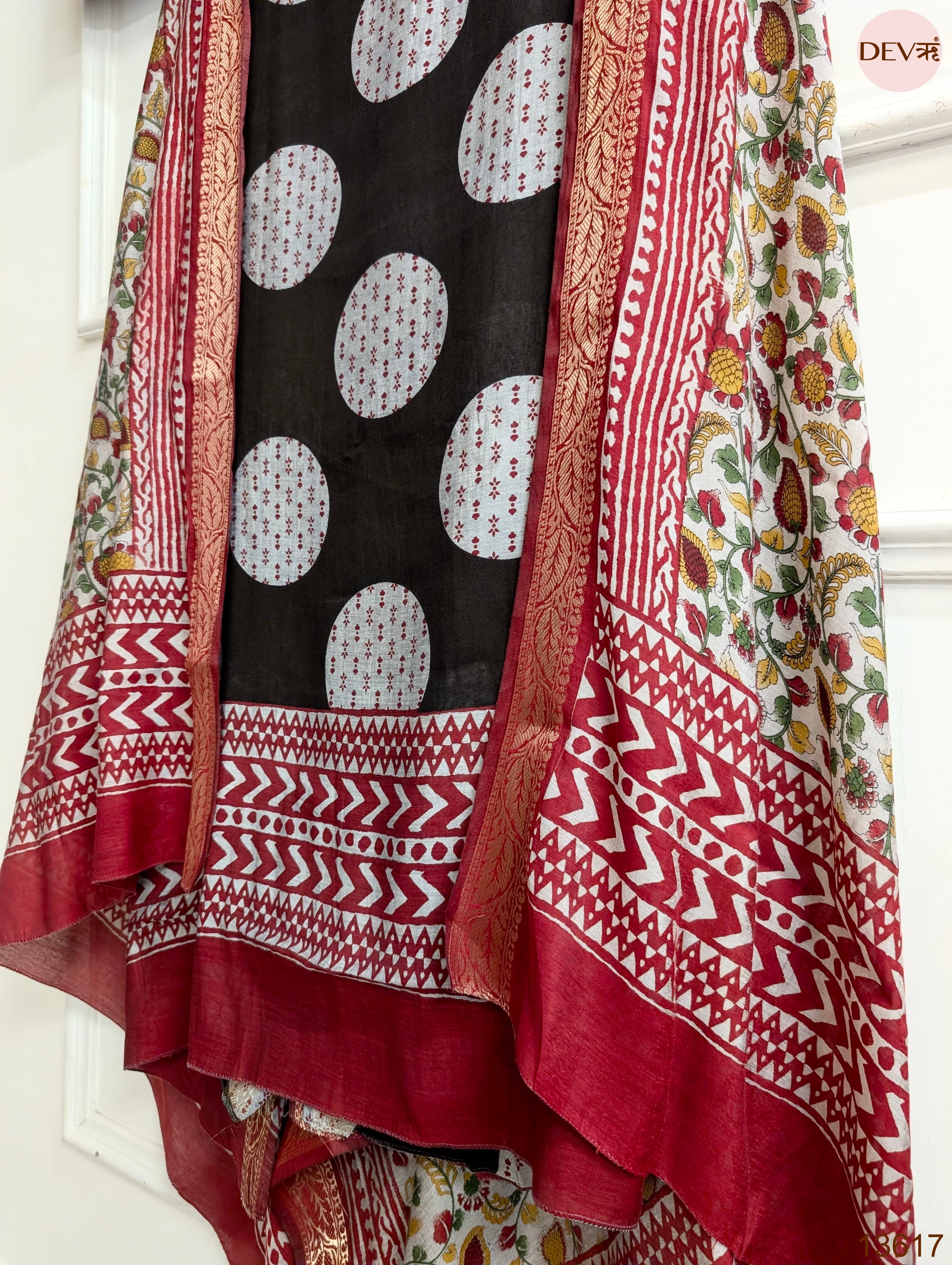Black Maheshwari Silk Printed Unstitched 3-Piece Suit (Devri – D.No 13617)