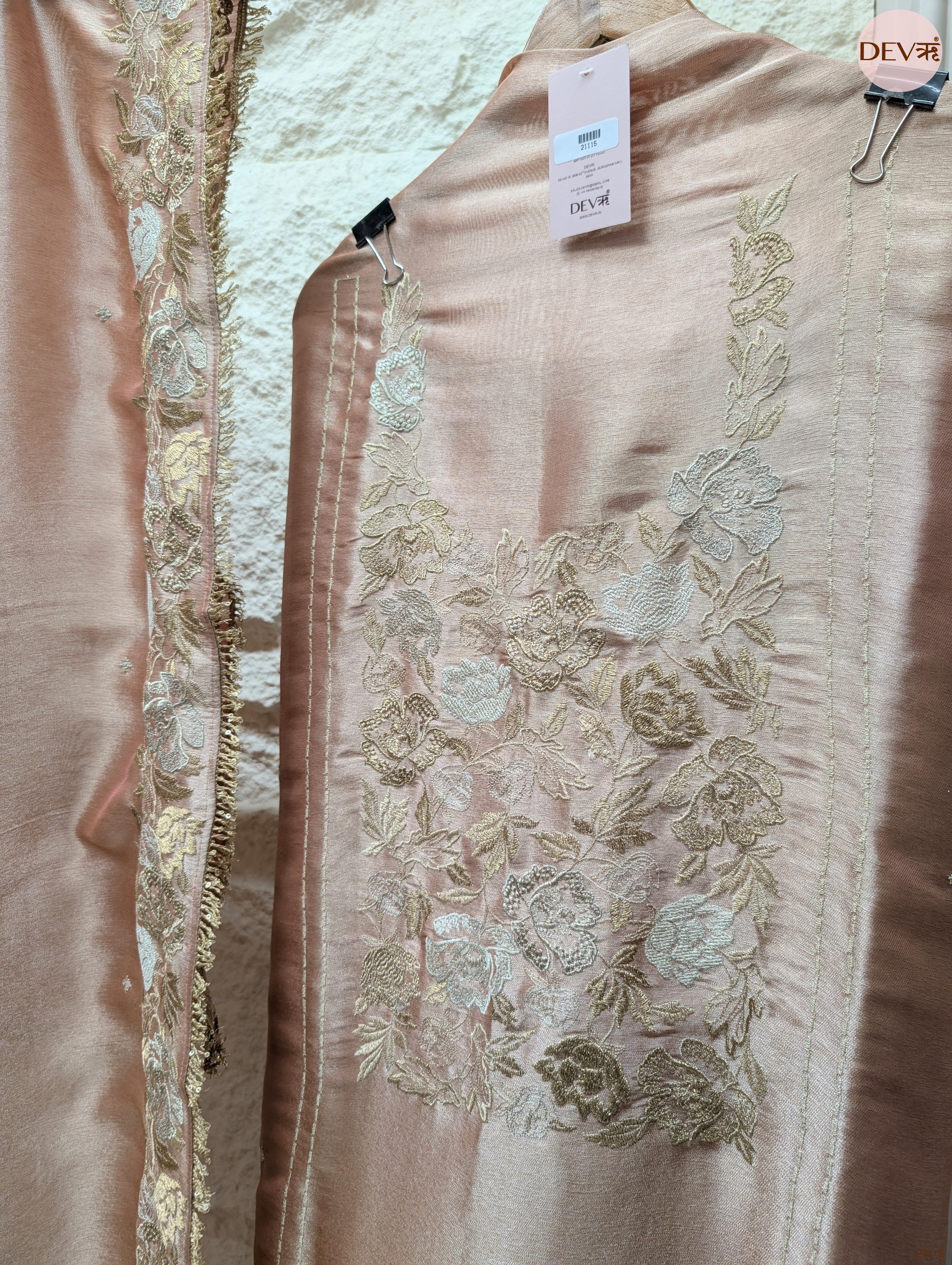 Peach Pure Giraffe Silk Embroidered Unstitched 3-Piece Suit (Devri – D.No 21115)