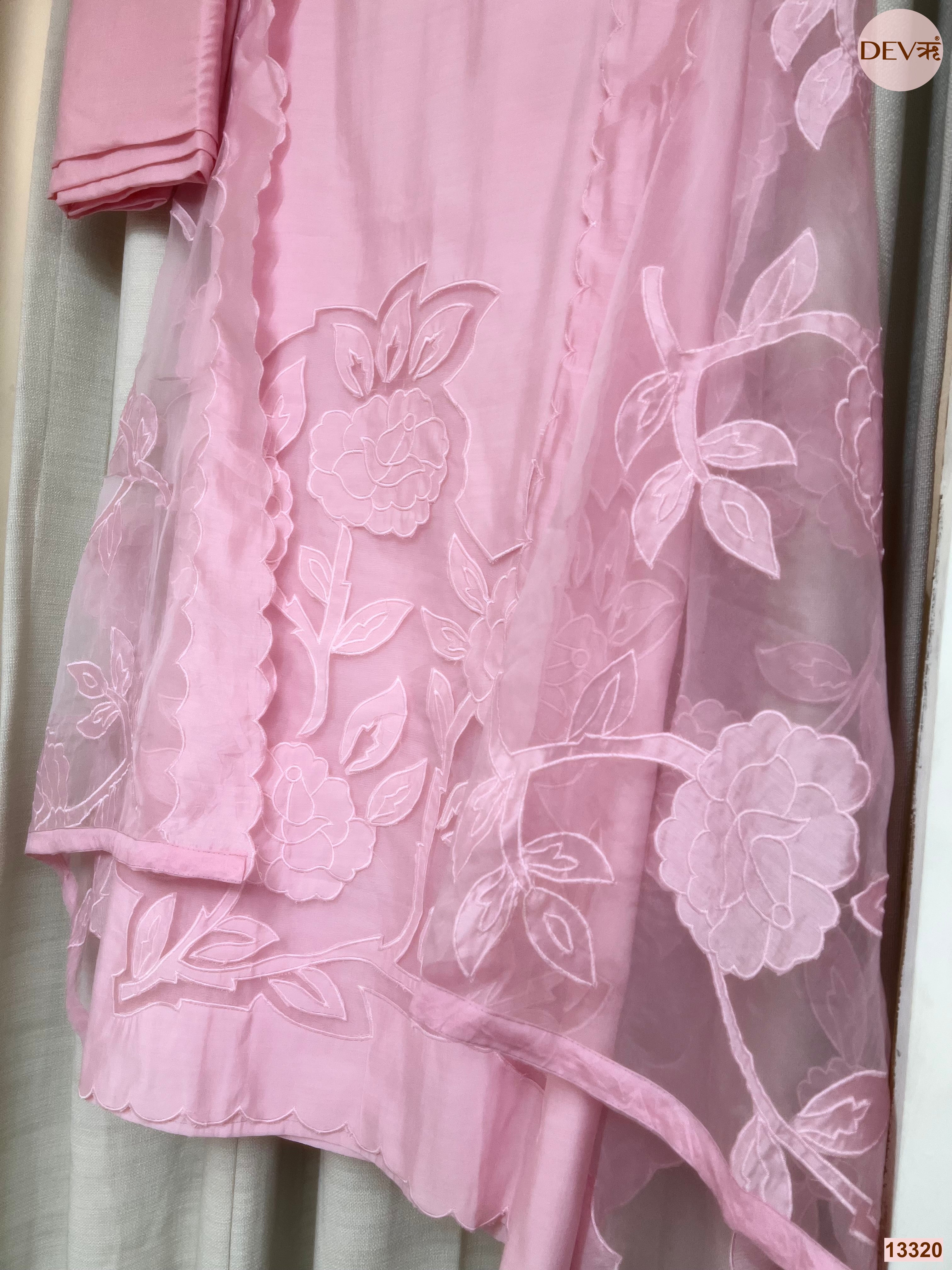 Pink Roman Silk Embroidered Unstitched 3-Piece Suit (Devri – D.No 13320)