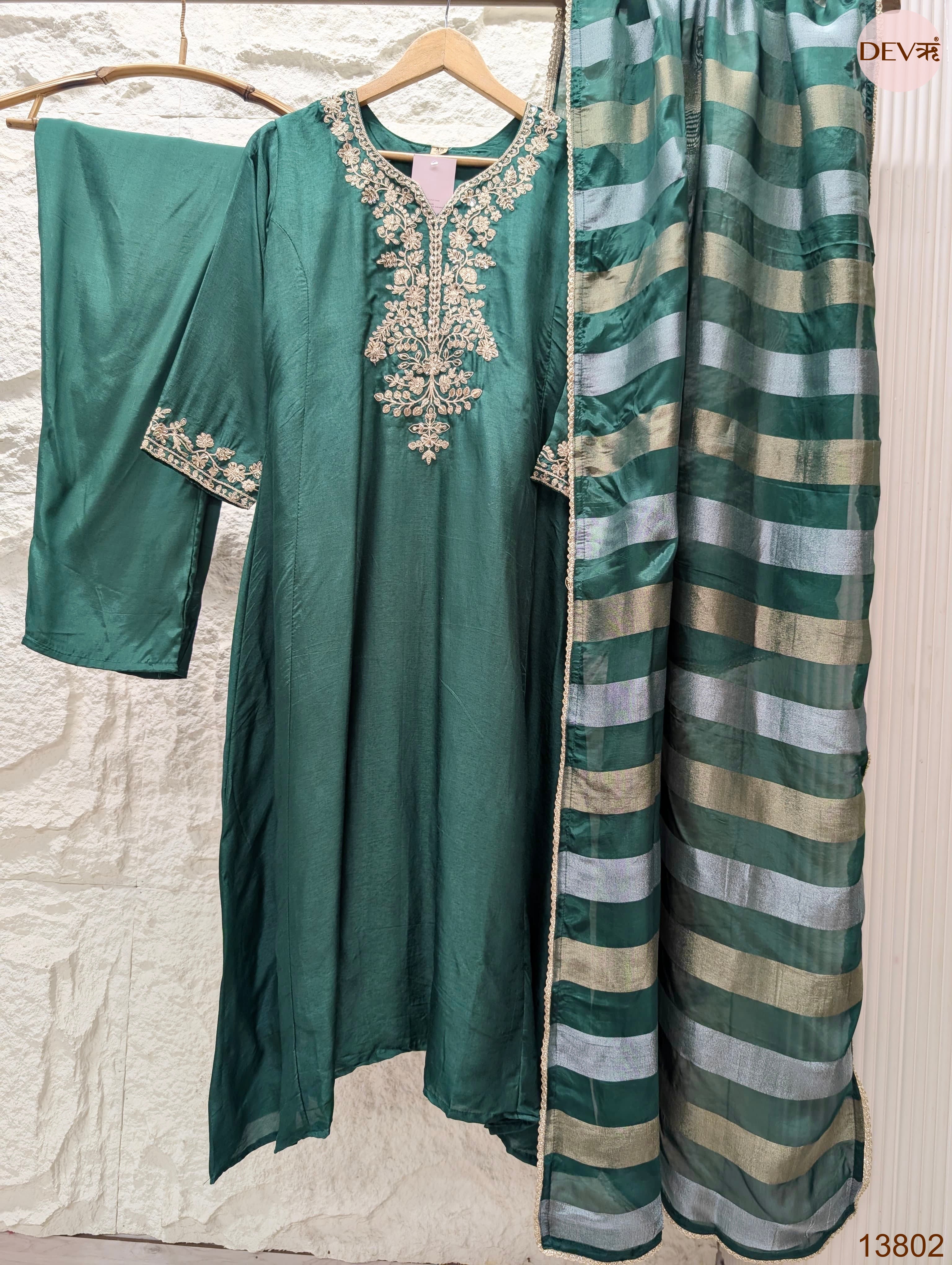 Zarmina Pure Russian silk Embroidered Teal 3-Piece Set (Devri – D.No 13802)
