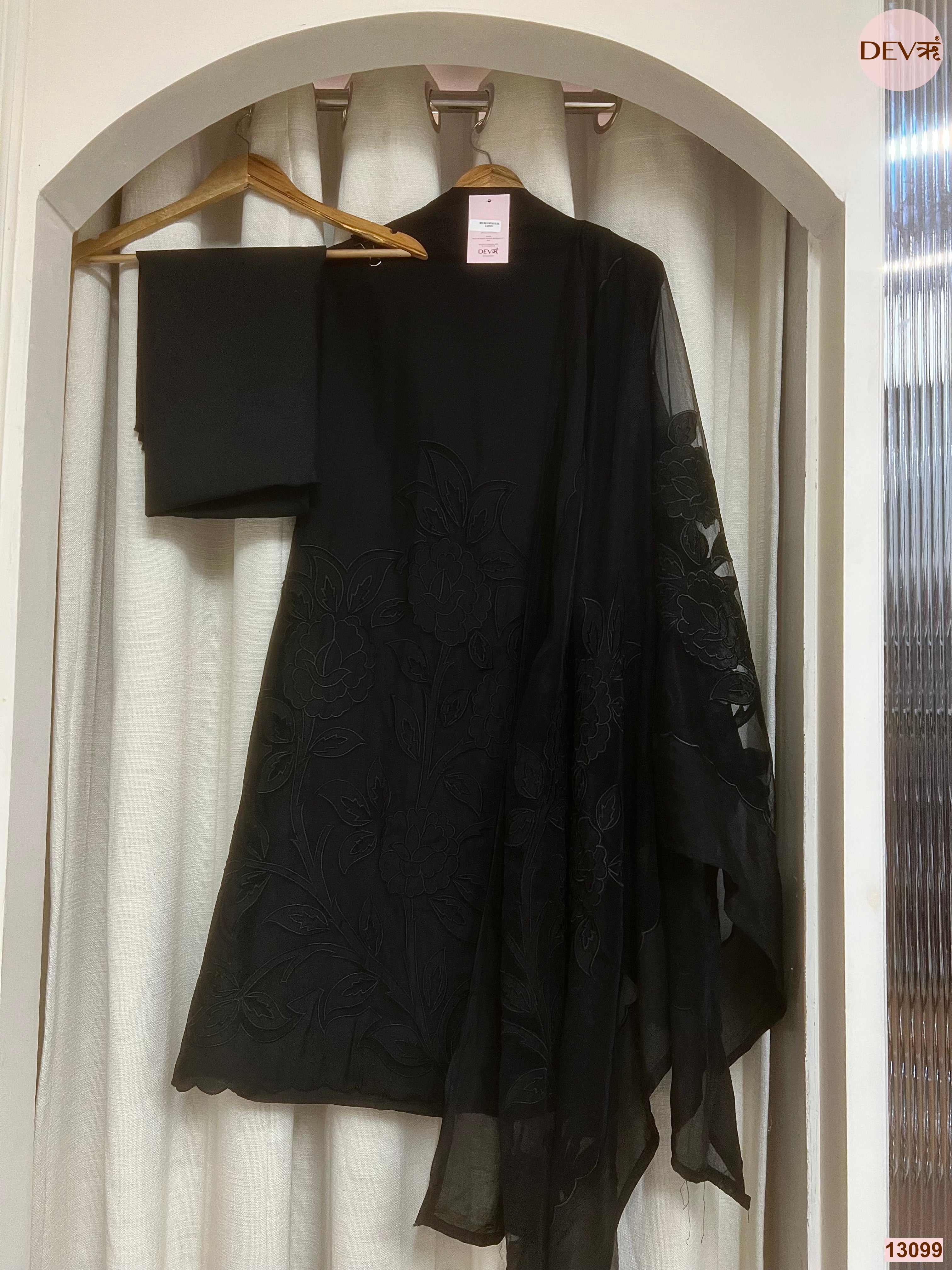 Black Roman Silk Embroidered Unstitched 3-Piece Suit (Devri – D.No 13099)