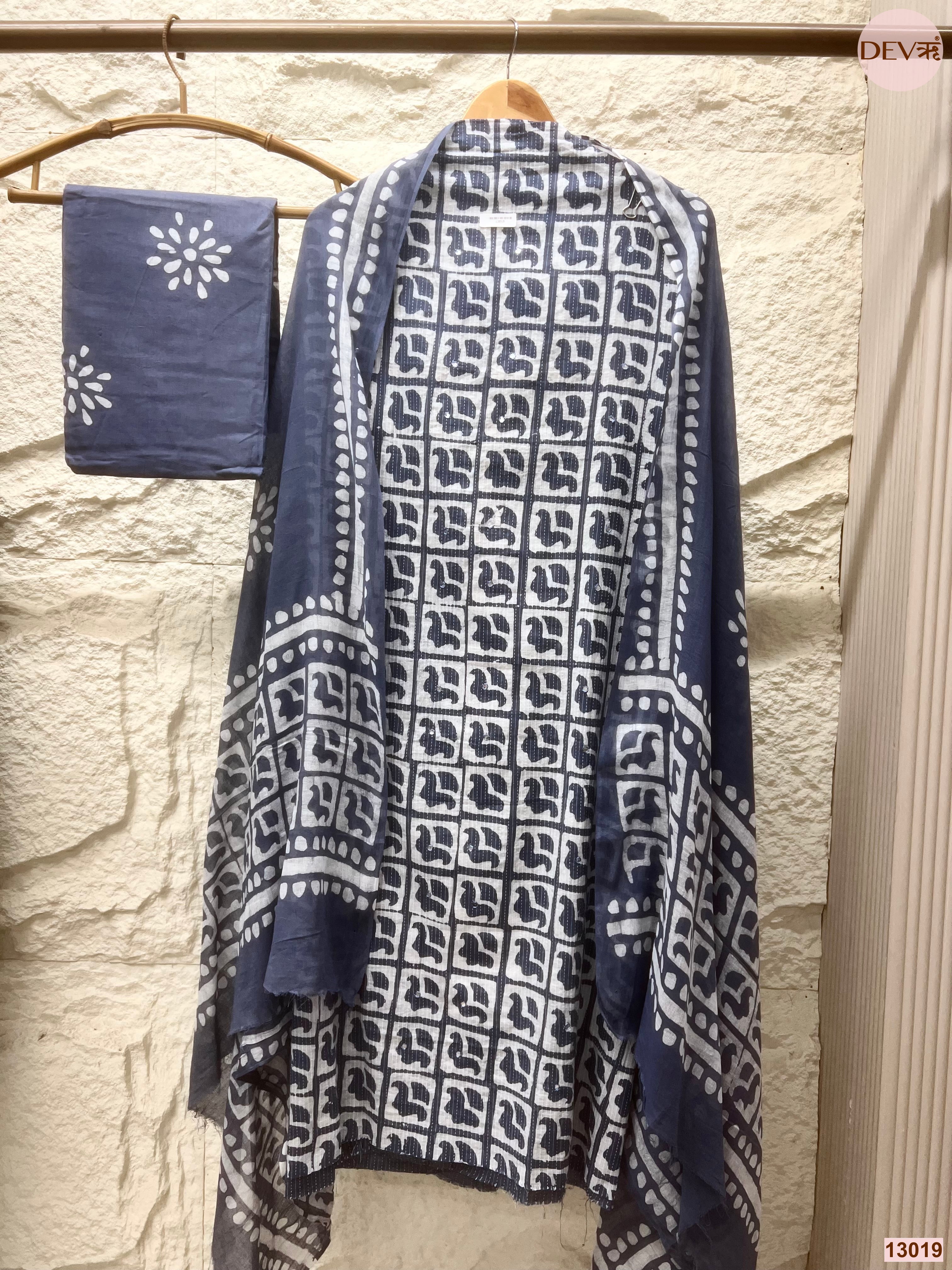 Navy Cotton Printed Unstitched 3-Piece Suit (Devri – D.No 13019)