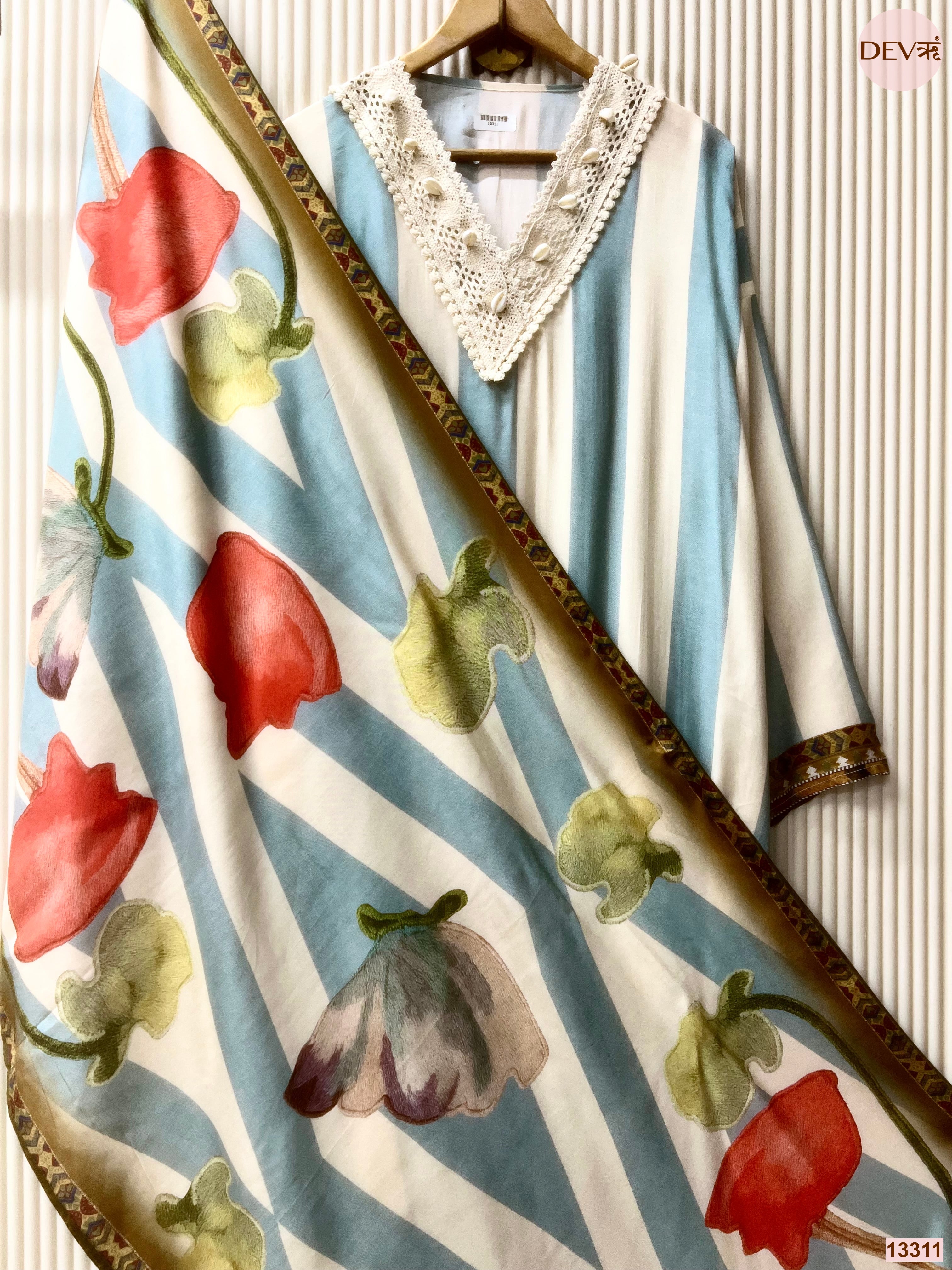 Blue Muslin Printed Unstitched 3-Piece Suit (Devri – D.No 13311)