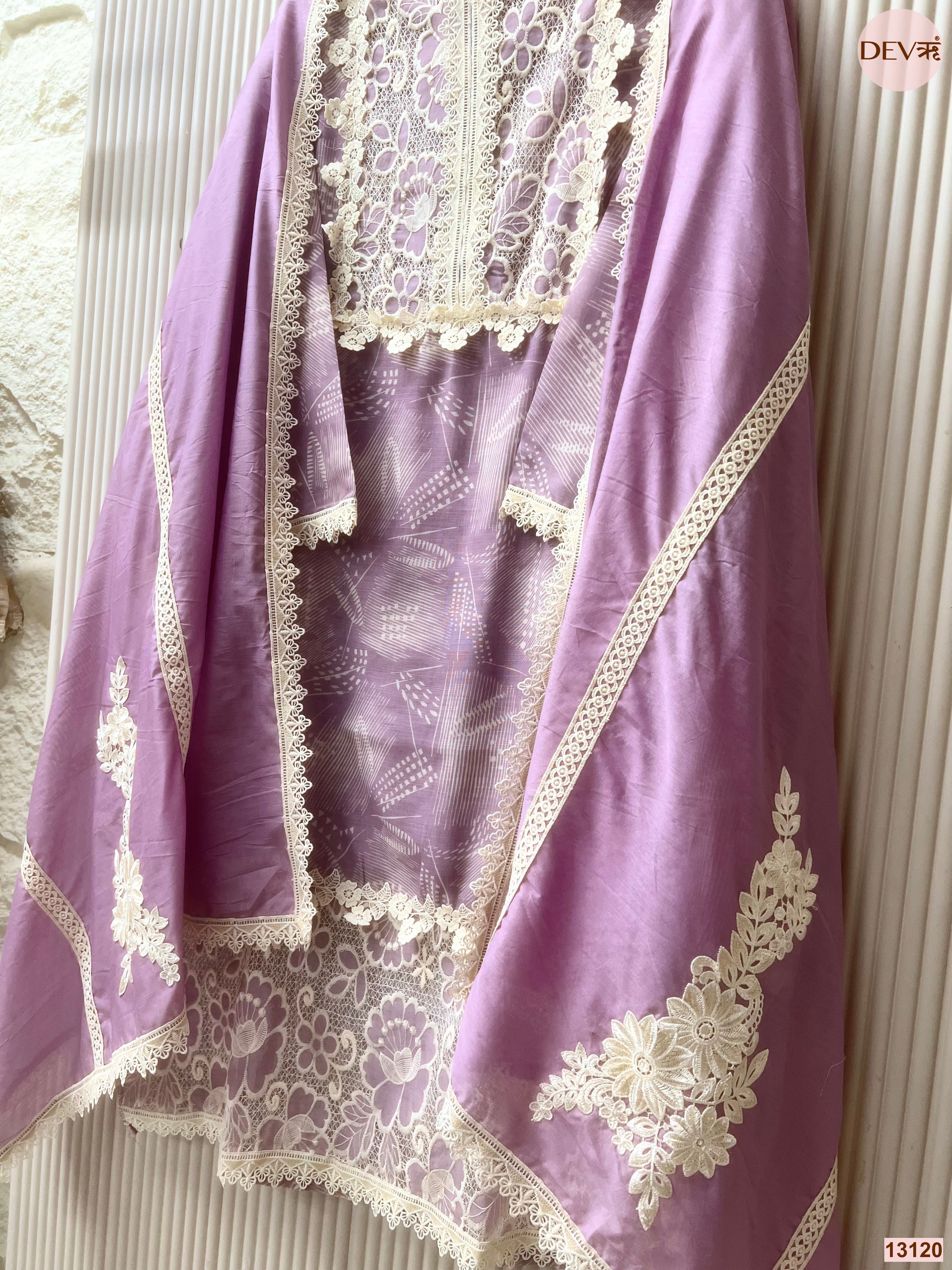 Lavender Linen Embroidered Unstitched 3-Piece Suit (Devri – D.No 13120)
