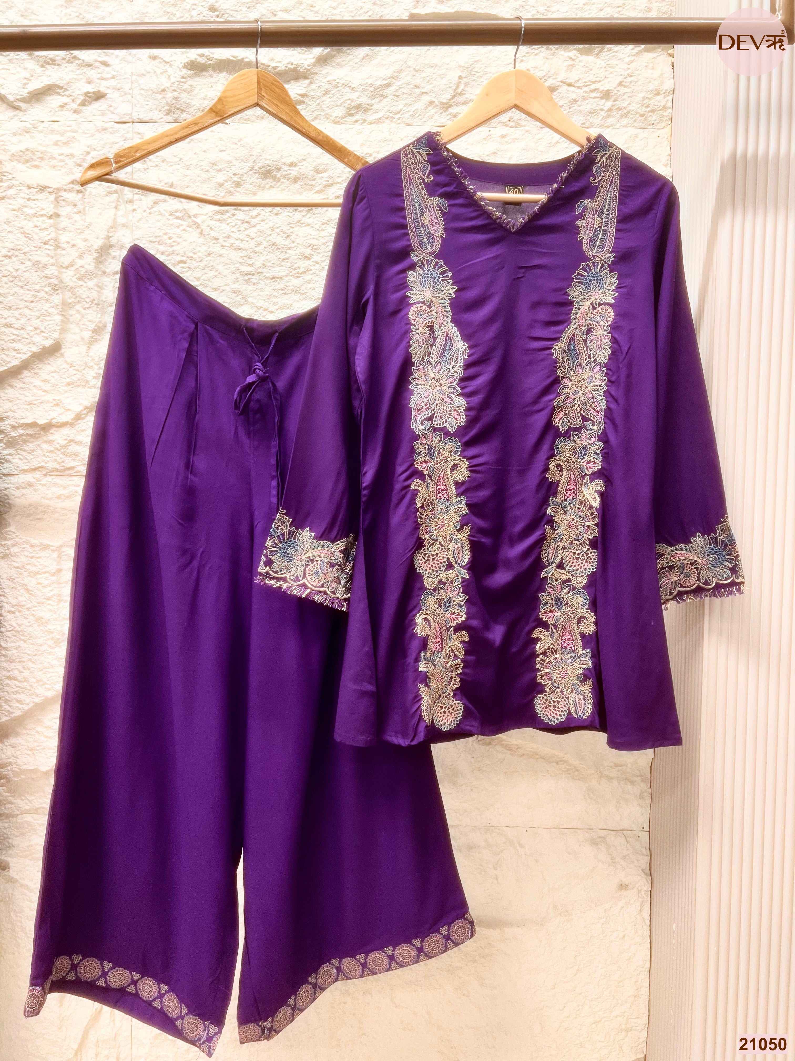 Zareen German Reyon Embroidered Purple 2-Piece Set (Devri – D.No 21050)