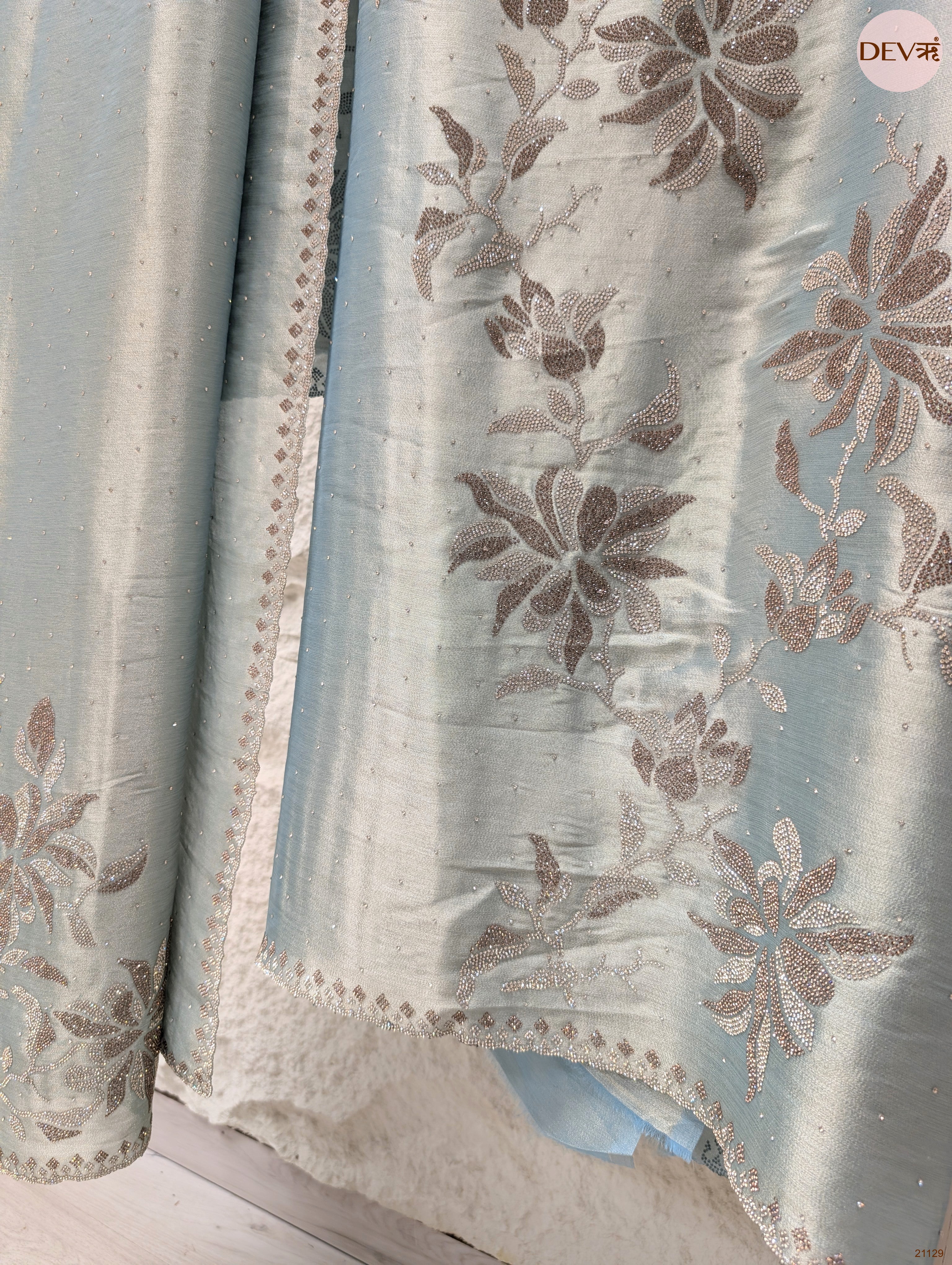 Blue Pure Giraffe Silk Embroidered Unstitched 3-Piece Suit (Devri – D.No 21129)