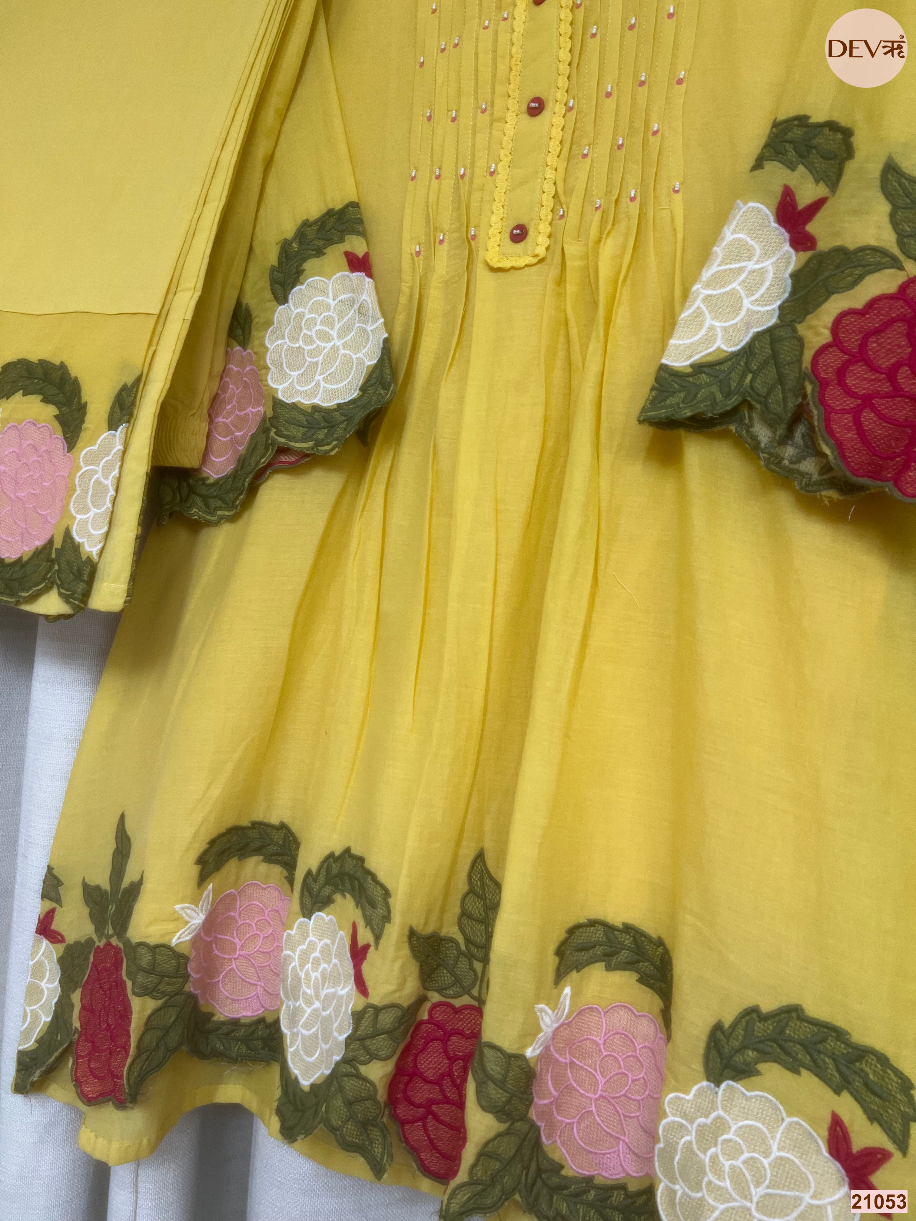 Gulnaar Mul Chanderi Embroidered Yellow 2-Piece Set (Devri – D.No 21053)