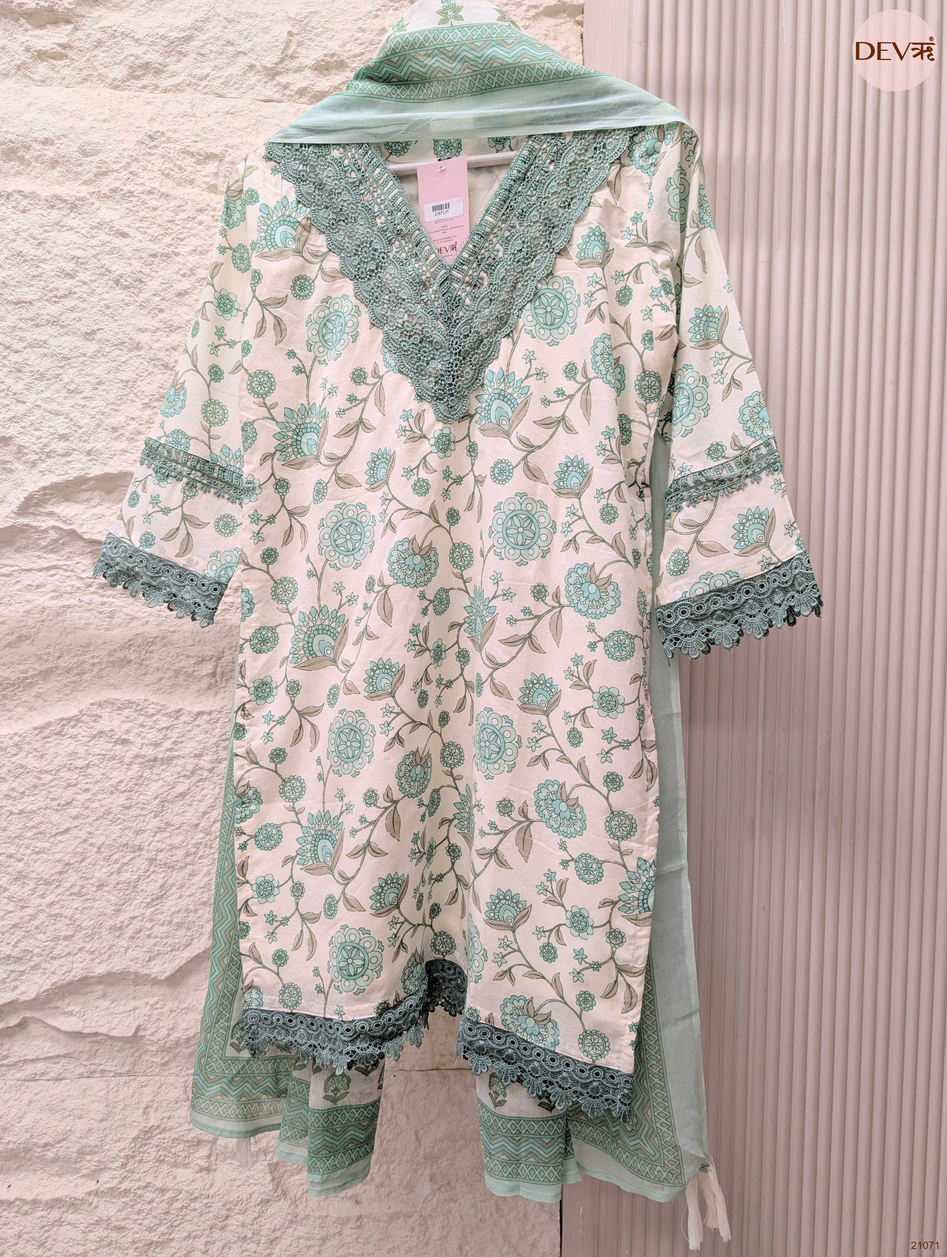 Gulnaar Pure Cotton Printed Mint Green 3-Piece Set (Devri – D.No 21071)