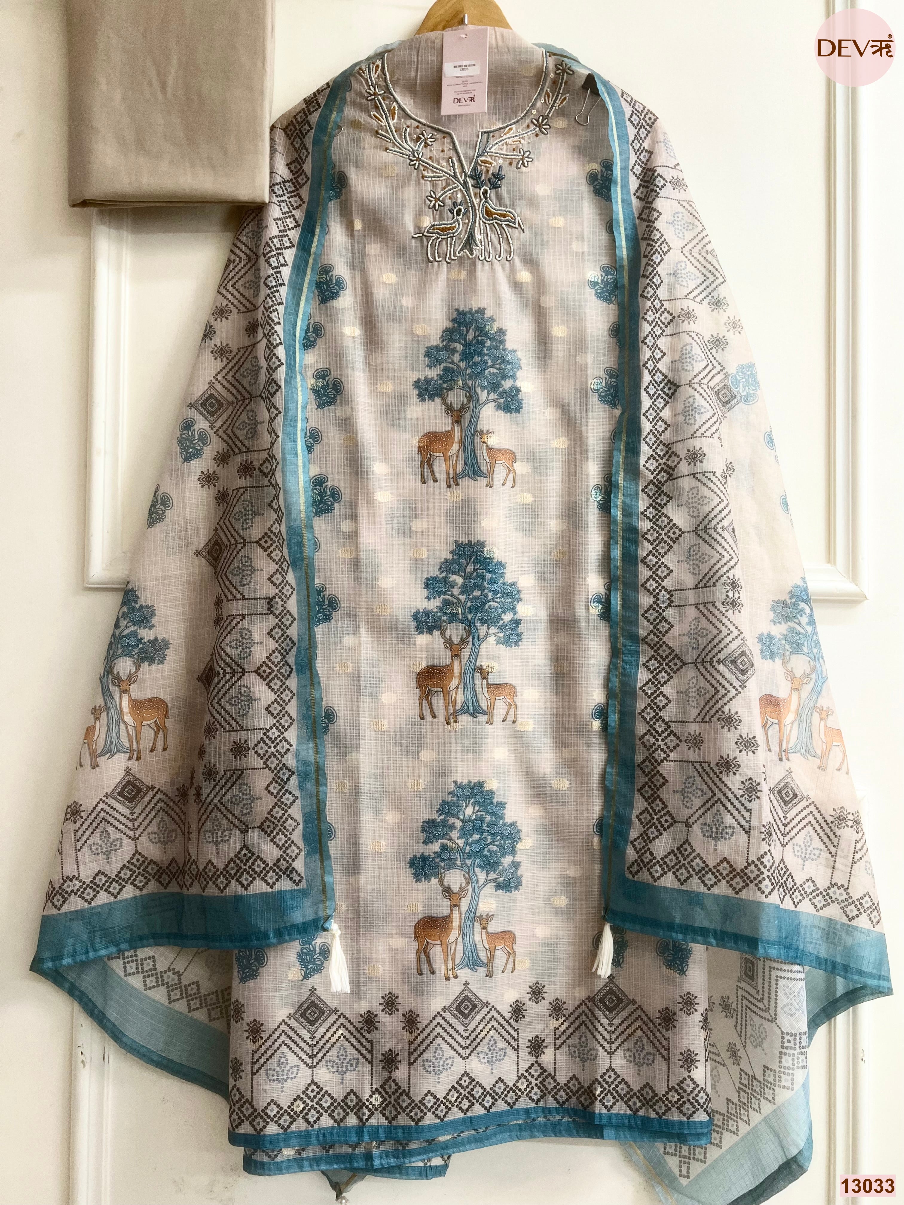 Grey Kota Printed Unstitched 3-Piece Suit (Devri – D.No 13033)