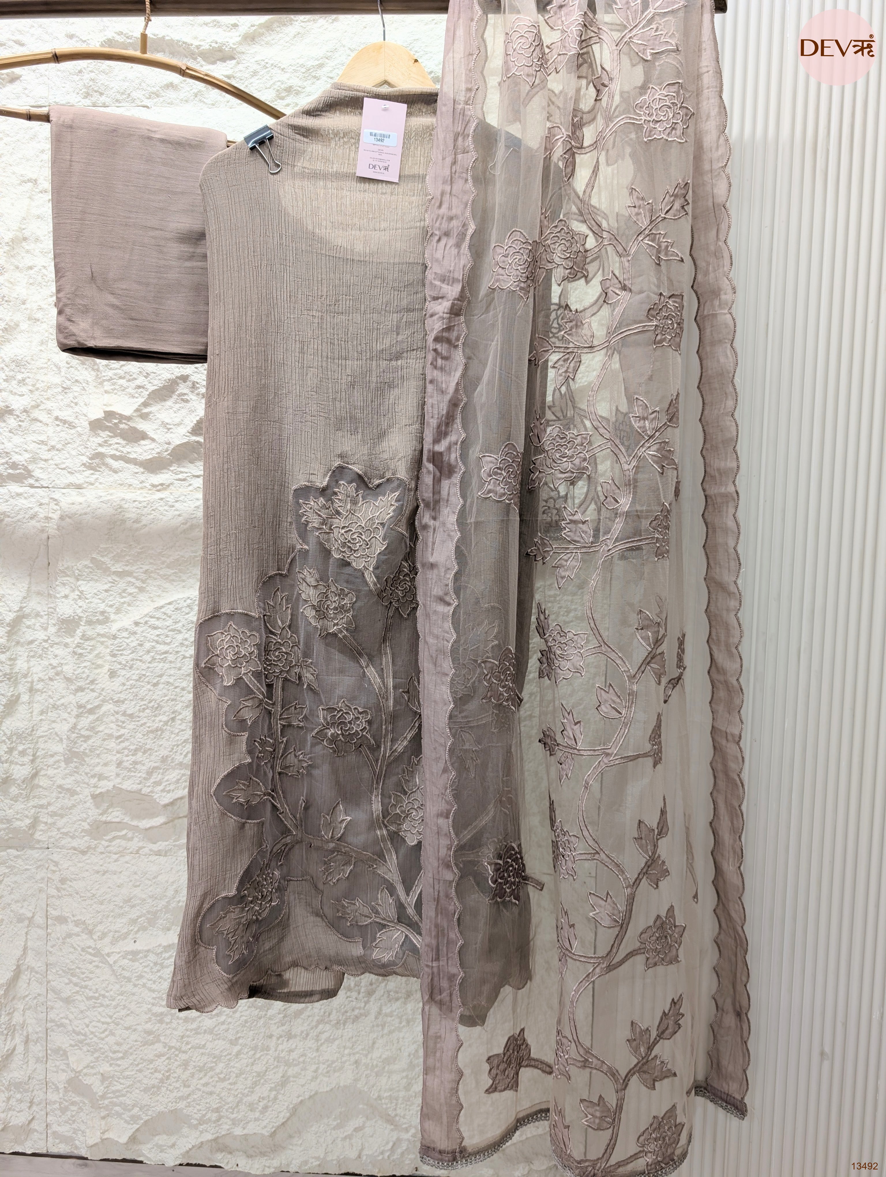 Grey Mul Crush Embroidered Unstitched 3-Piece Suit (Devri – D.No 13492)