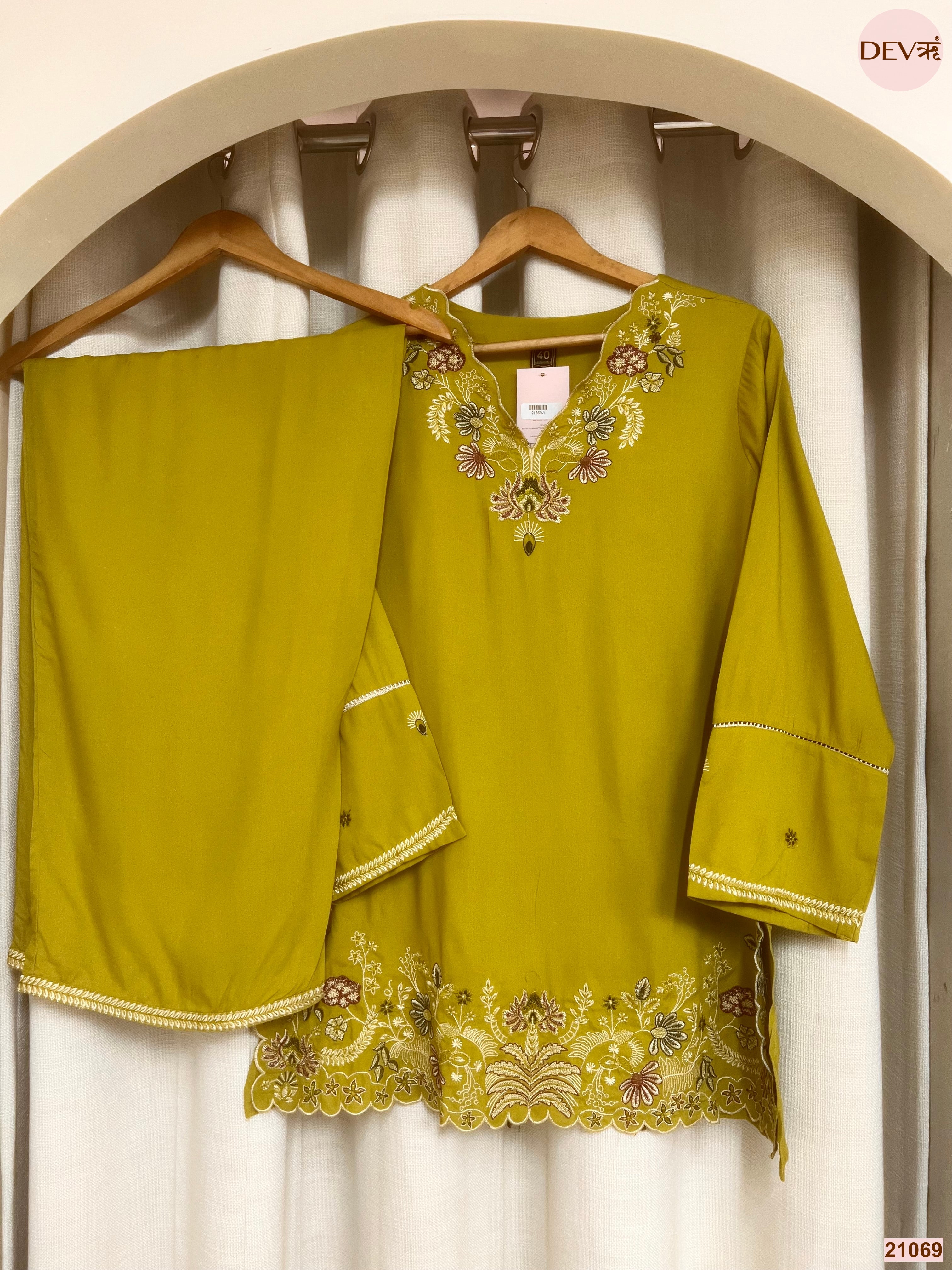 Gulnaar German Reyon Embroidered Mustard 2-Piece Set (Devri – D.No 21069)