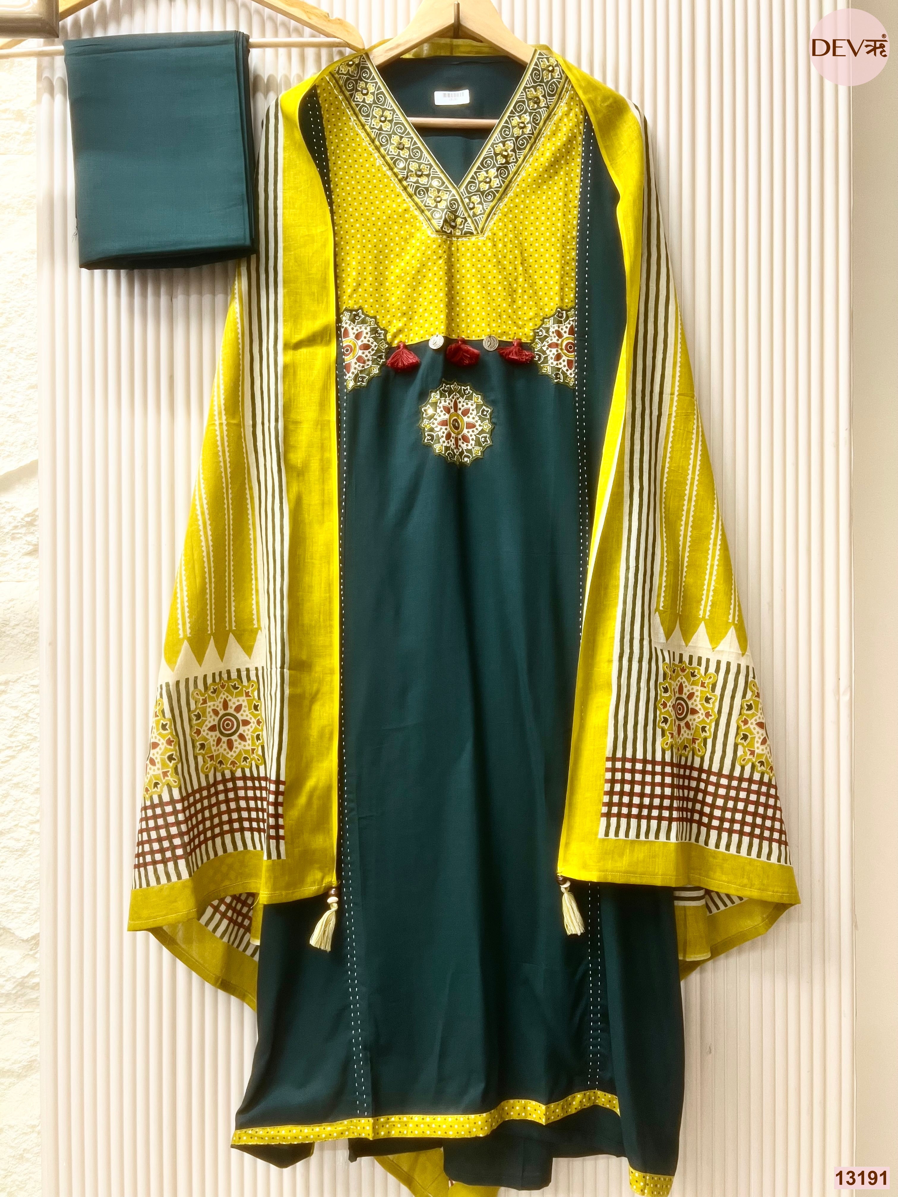 Teal Slub Cotton Printed Unstitched 3-Piece Suit (Devri – D.No 13191)