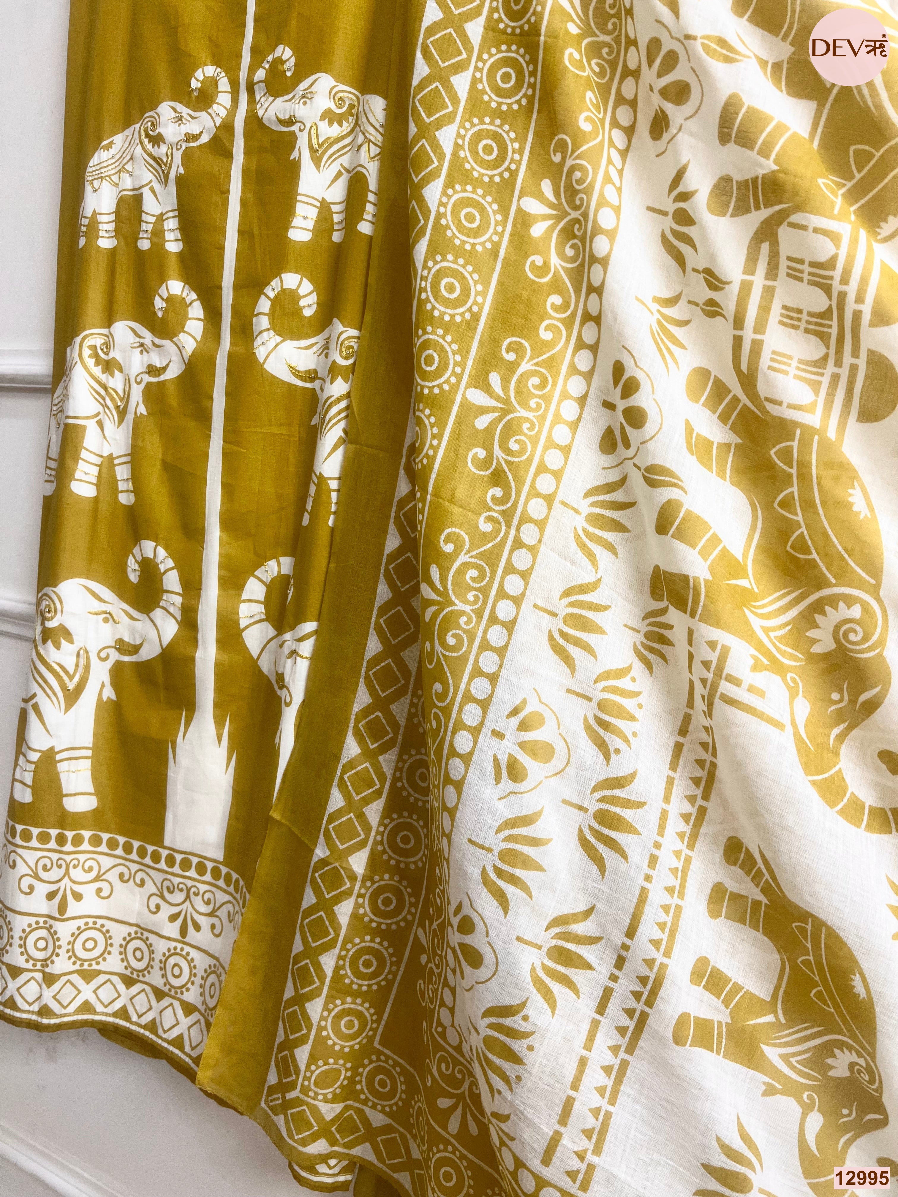 Mustard Jam Cotton Printed Unstitched 3-Piece Suit (Devri – D.No 12995)