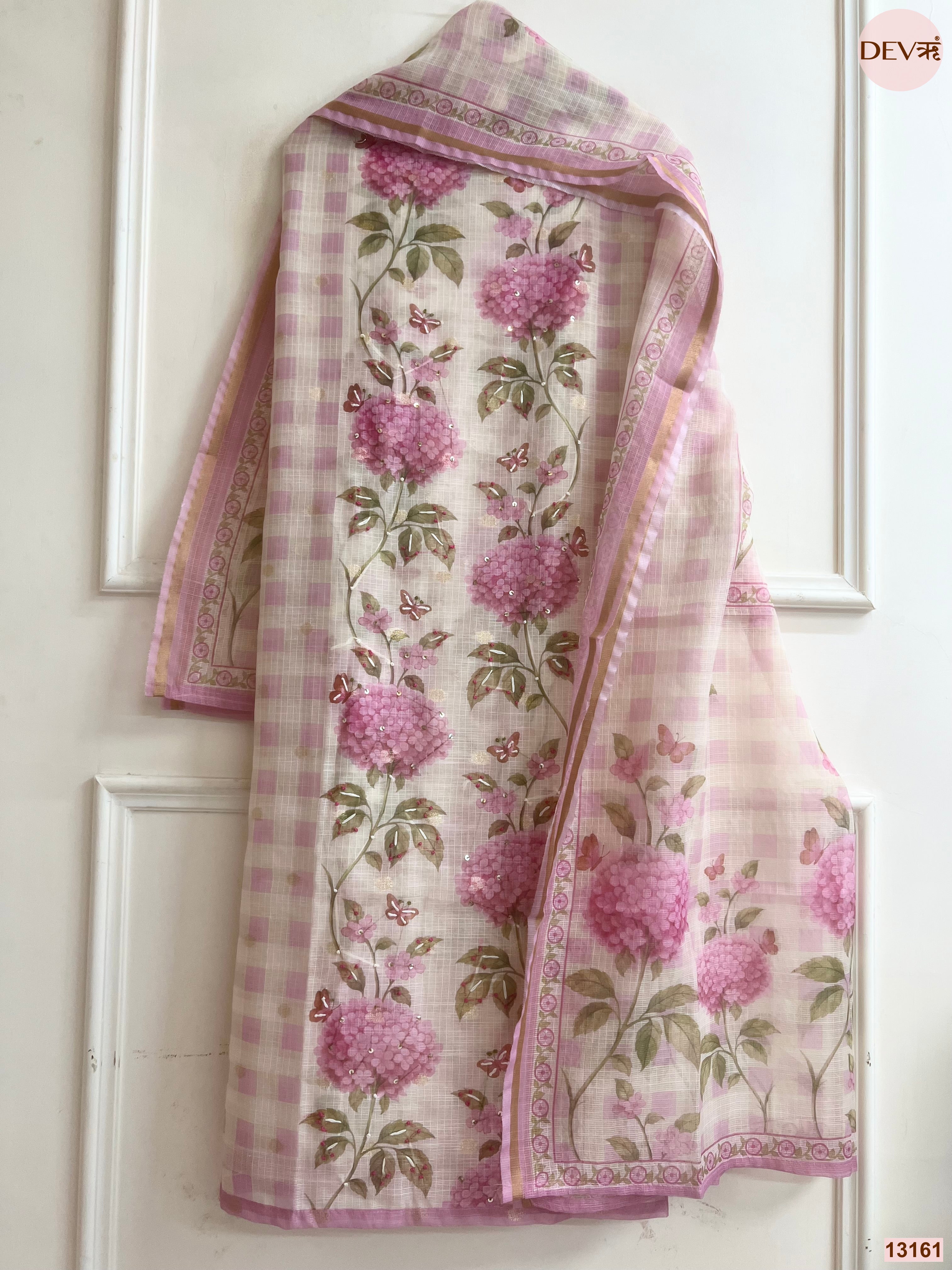 Pink Kota Printed Unstitched 3-Piece Suit (Devri – D.No 13161)