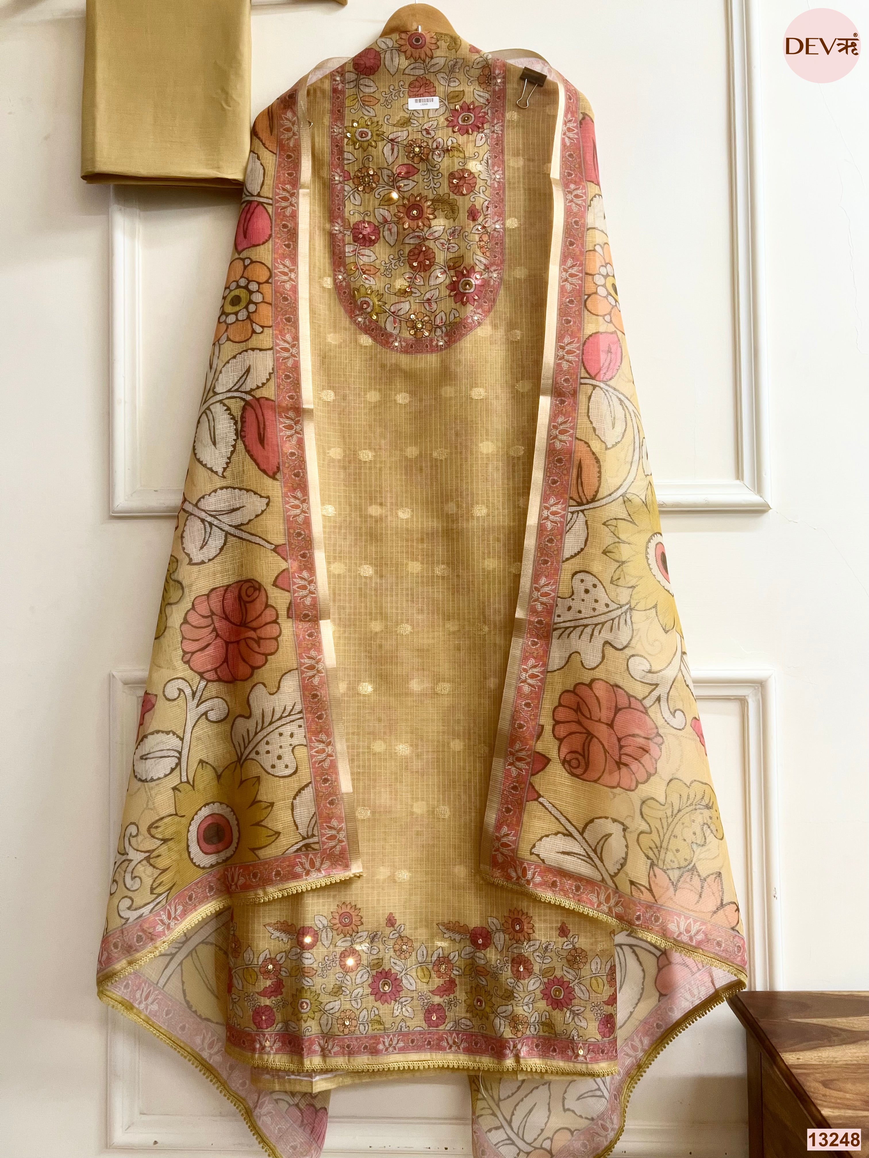 Beige Kota Printed Unstitched 3-Piece Suit (Devri – D.No 13248)