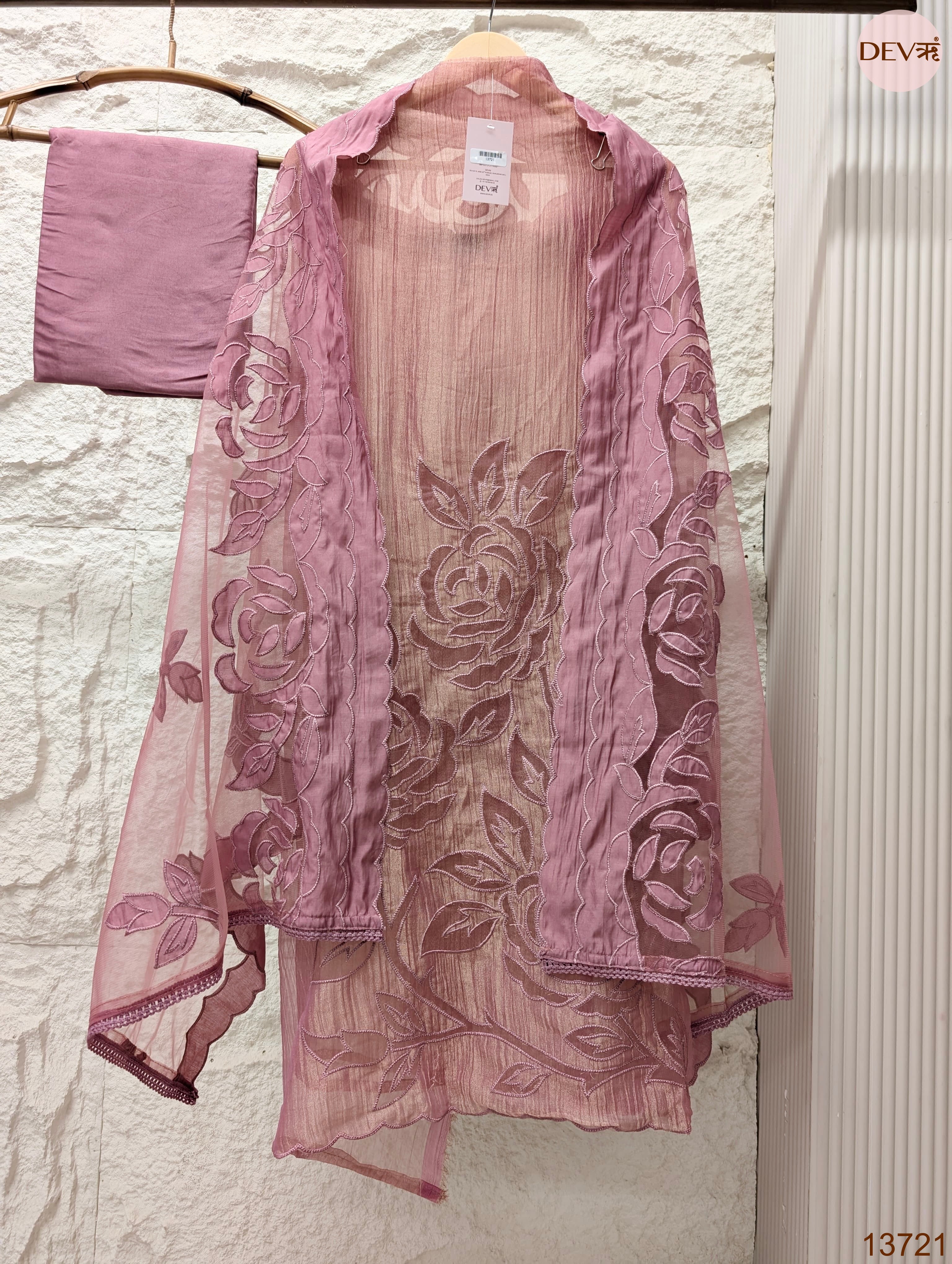 Pink Tissue Silk Embroidered Unstitched 3-Piece Suit (Devri – D.No 13721)