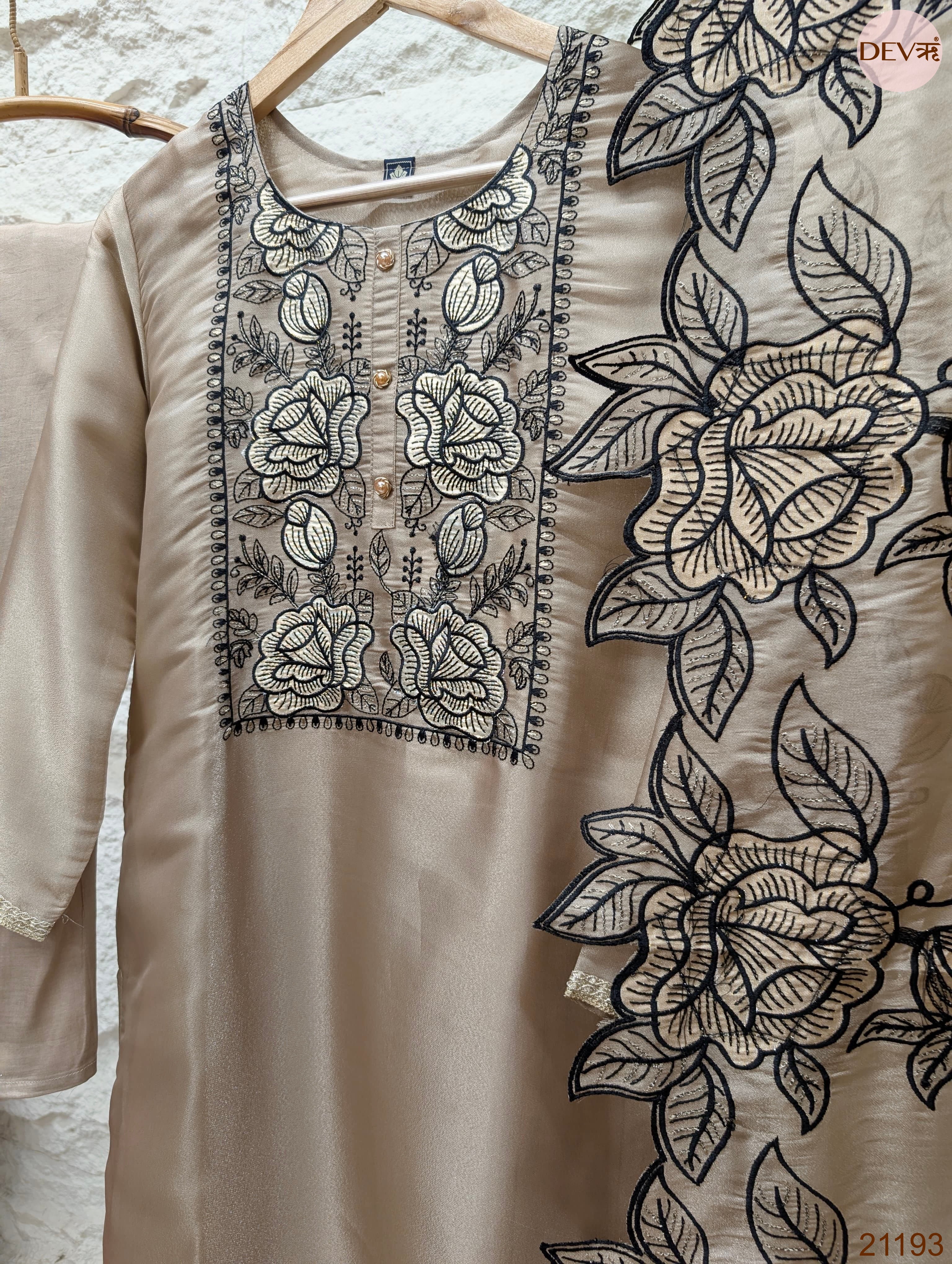 Gulnaar Tissue silk Embroidered Beige 3-Piece Set (Devri – D.No 21193)