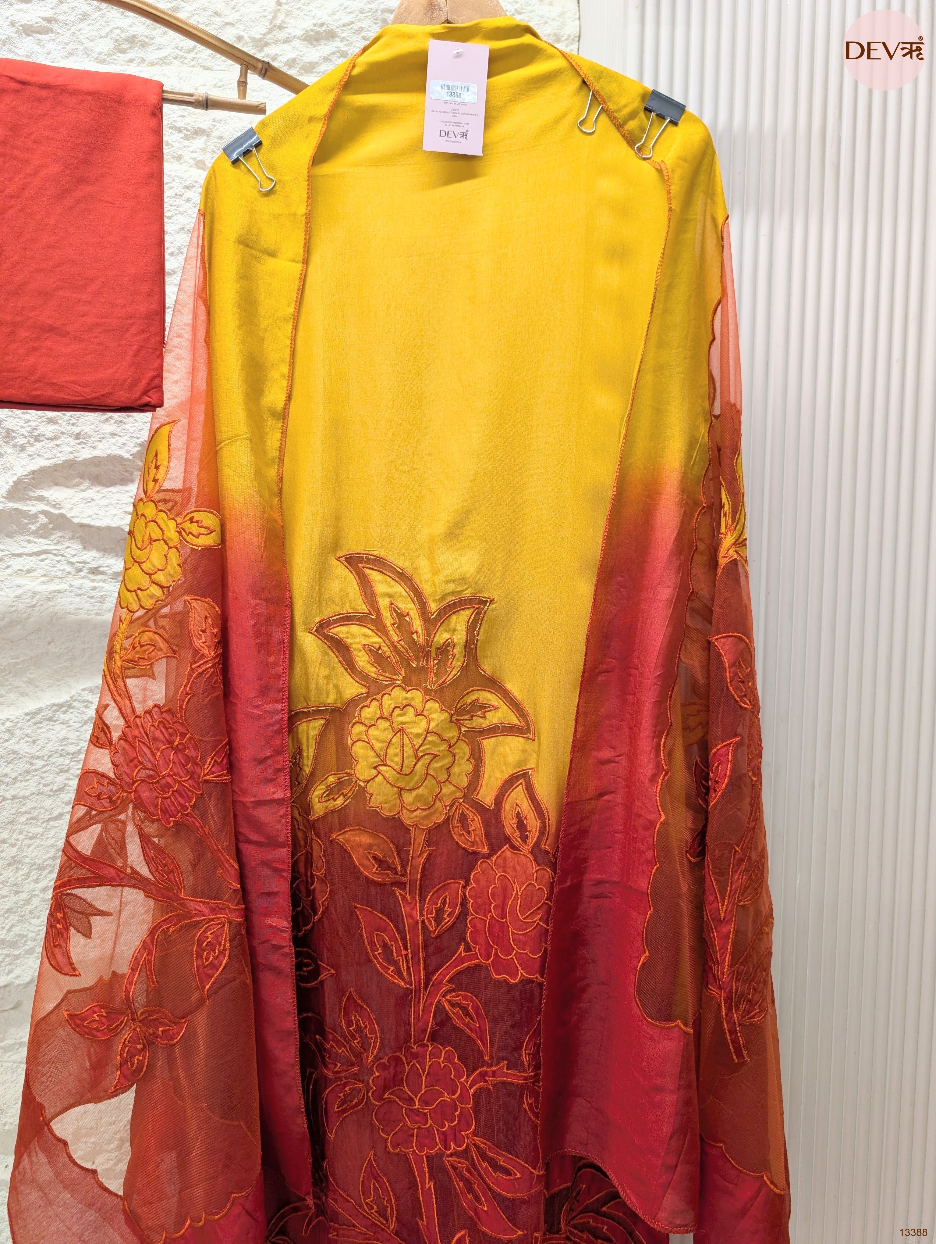 Mustard Muslin Embroidered Unstitched 3-Piece Suit (Devri – D.No 13388)
