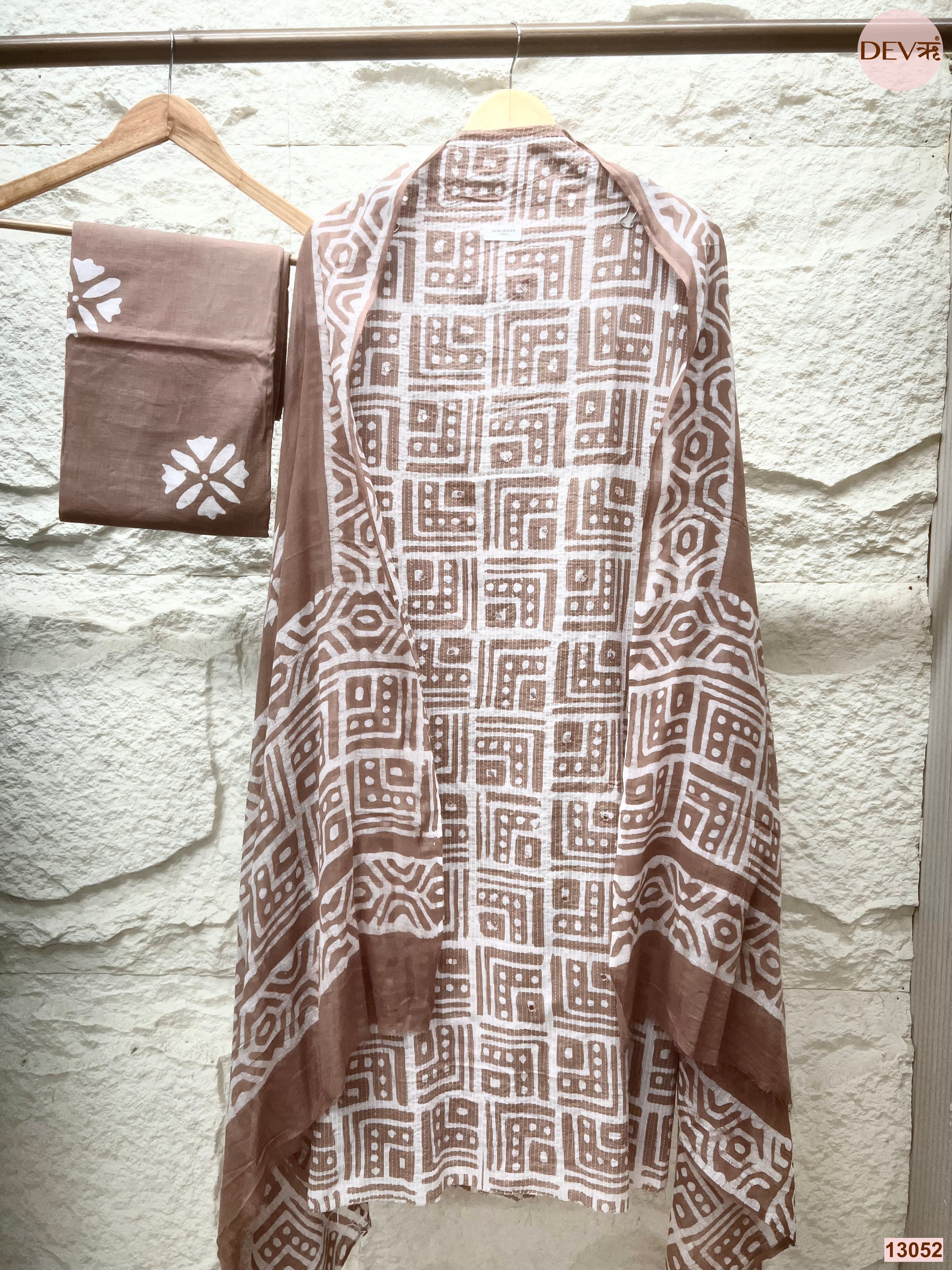 Brown Cotton Printed Unstitched 3-Piece Suit (Devri – D.No 13052)