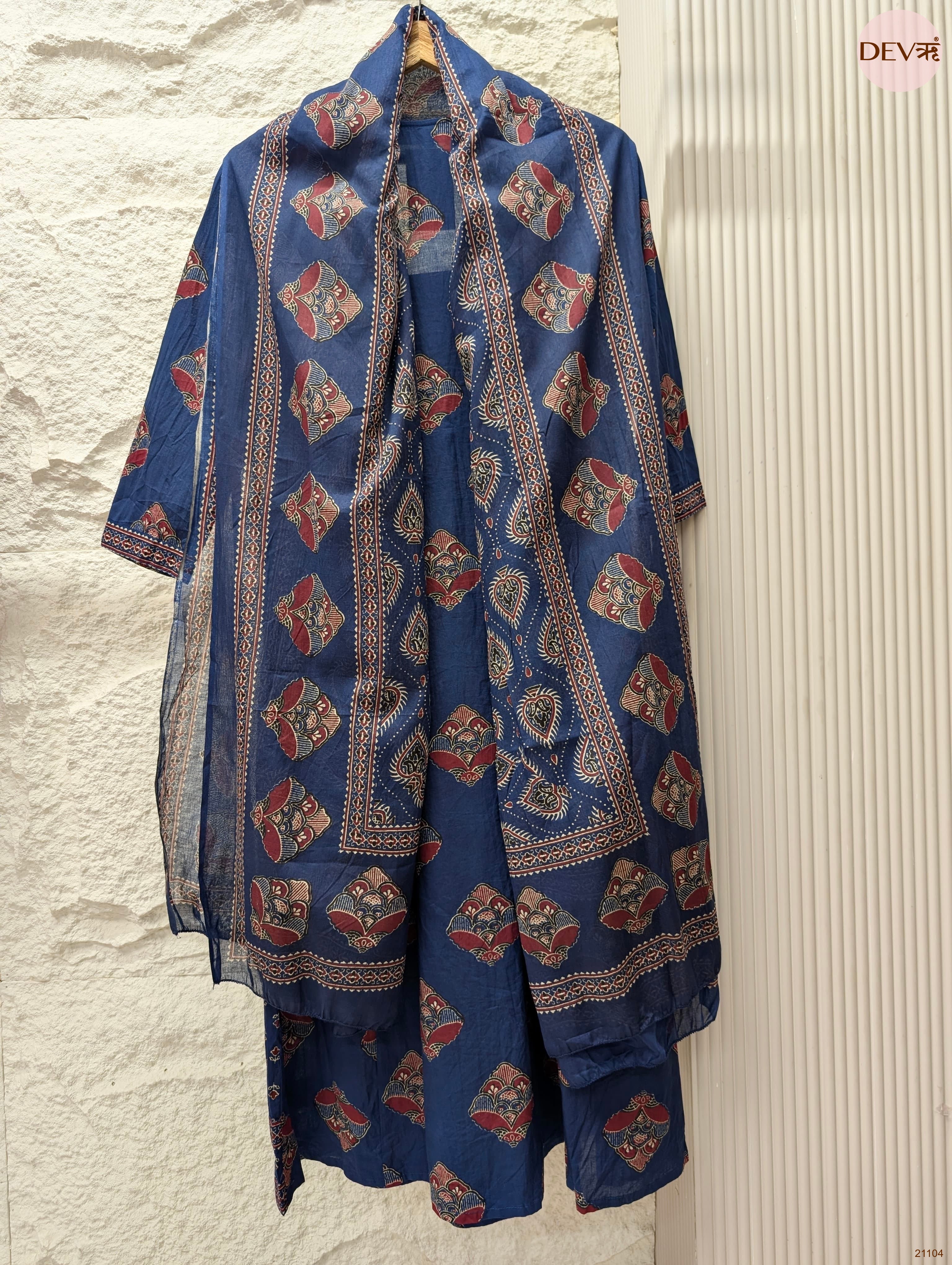 Zarisha Pure Cotton Printed Blue 3-Piece Set (Devri – D.No 21104)