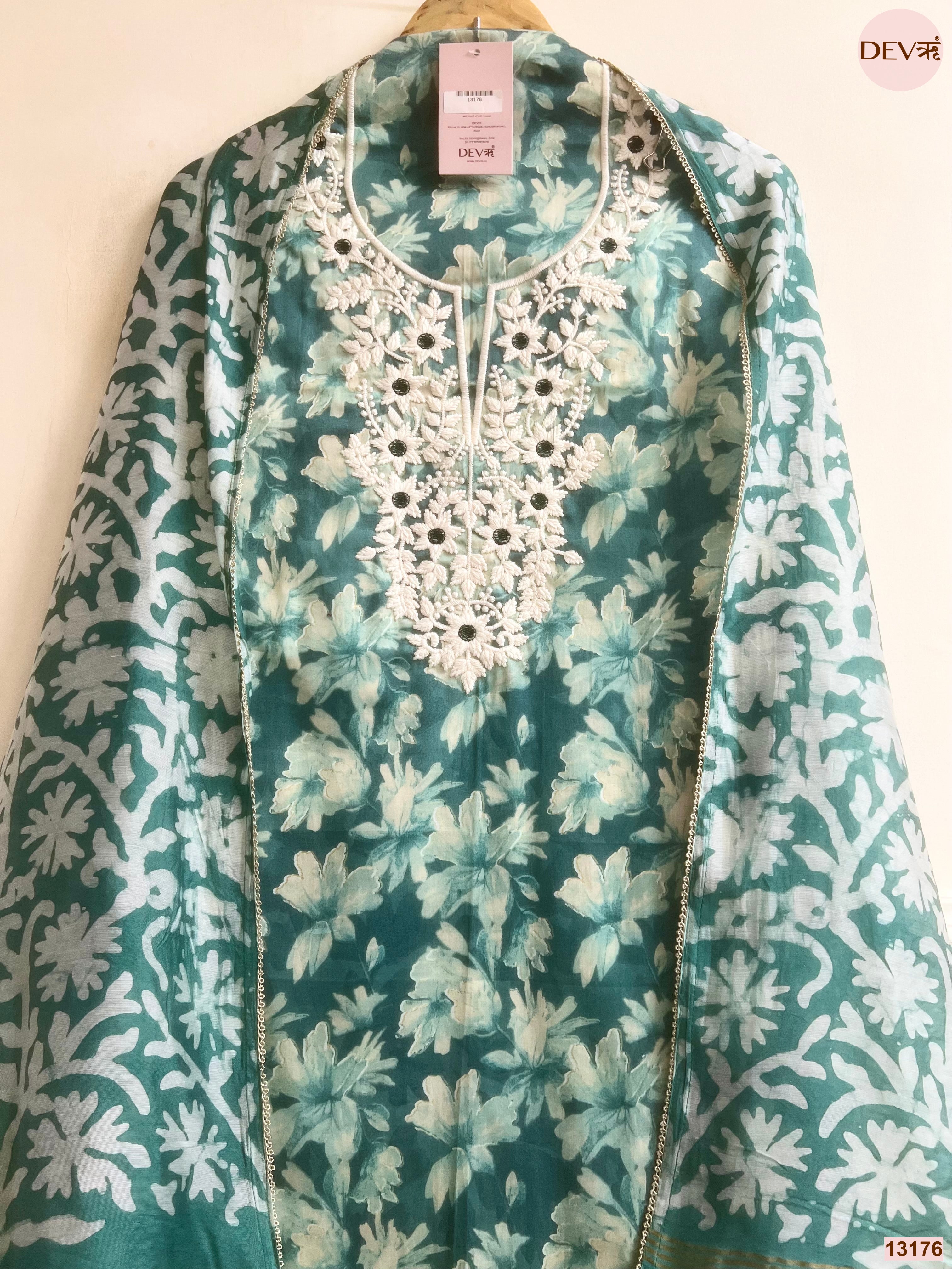 Teal Jam Cotton Printed Unstitched 3-Piece Suit (Devri – D.No 13176)