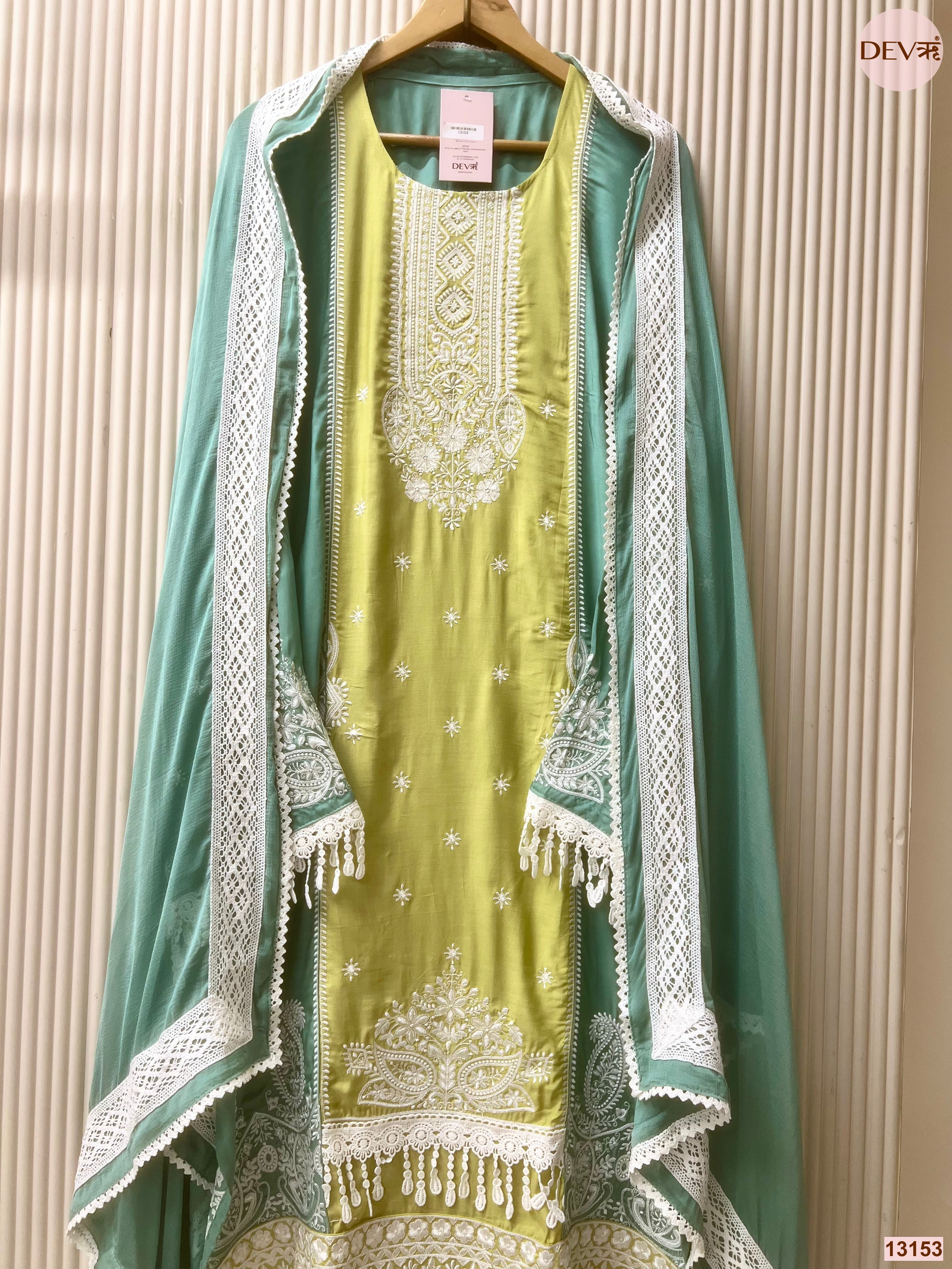 Lime Muslin Embroidered Unstitched 3-Piece Suit (Devri – D.No 13153)