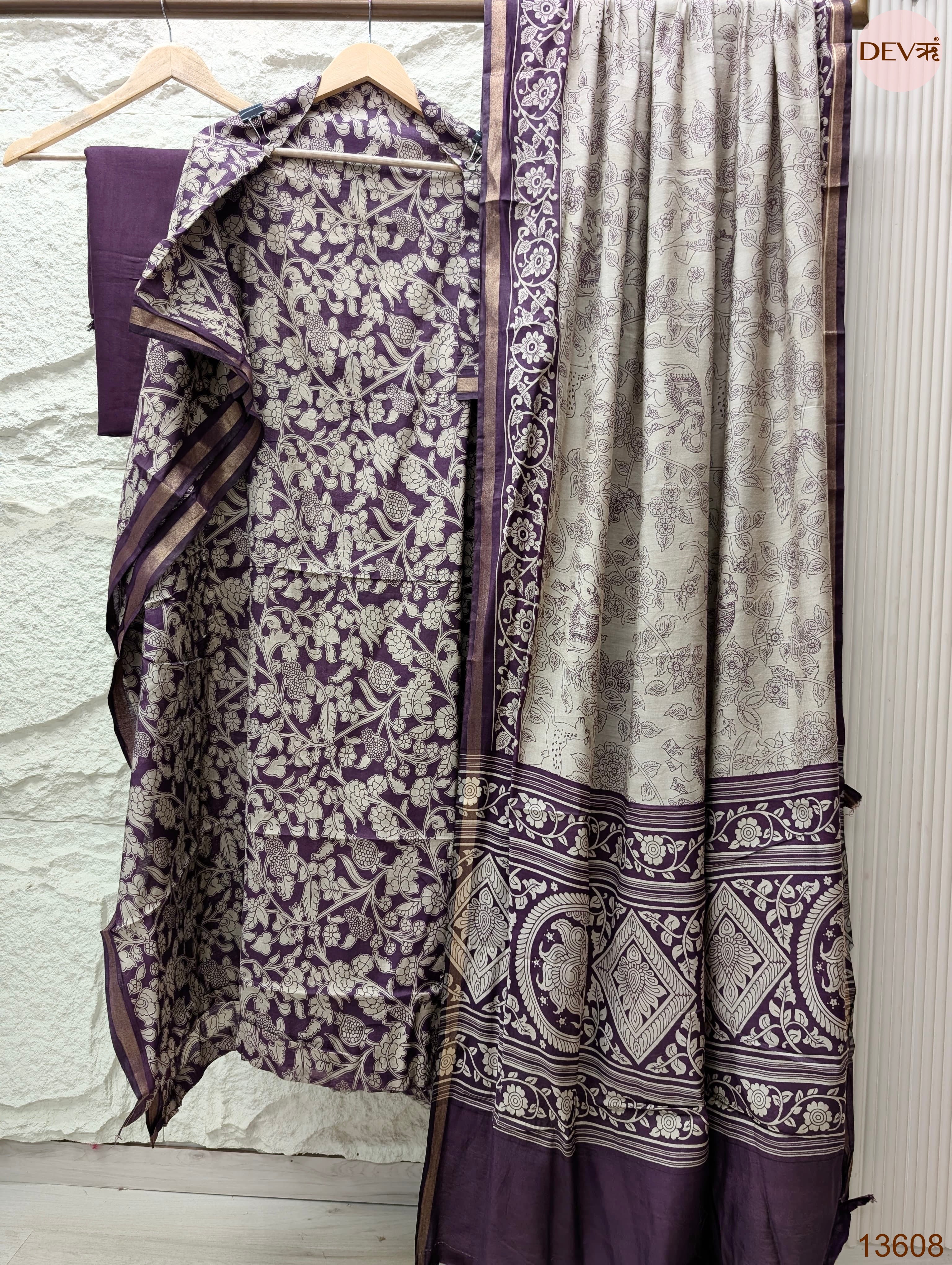 Purple Maheshwari Silk Printed Unstitched 3-Piece Suit (Devri – D.No 13608)