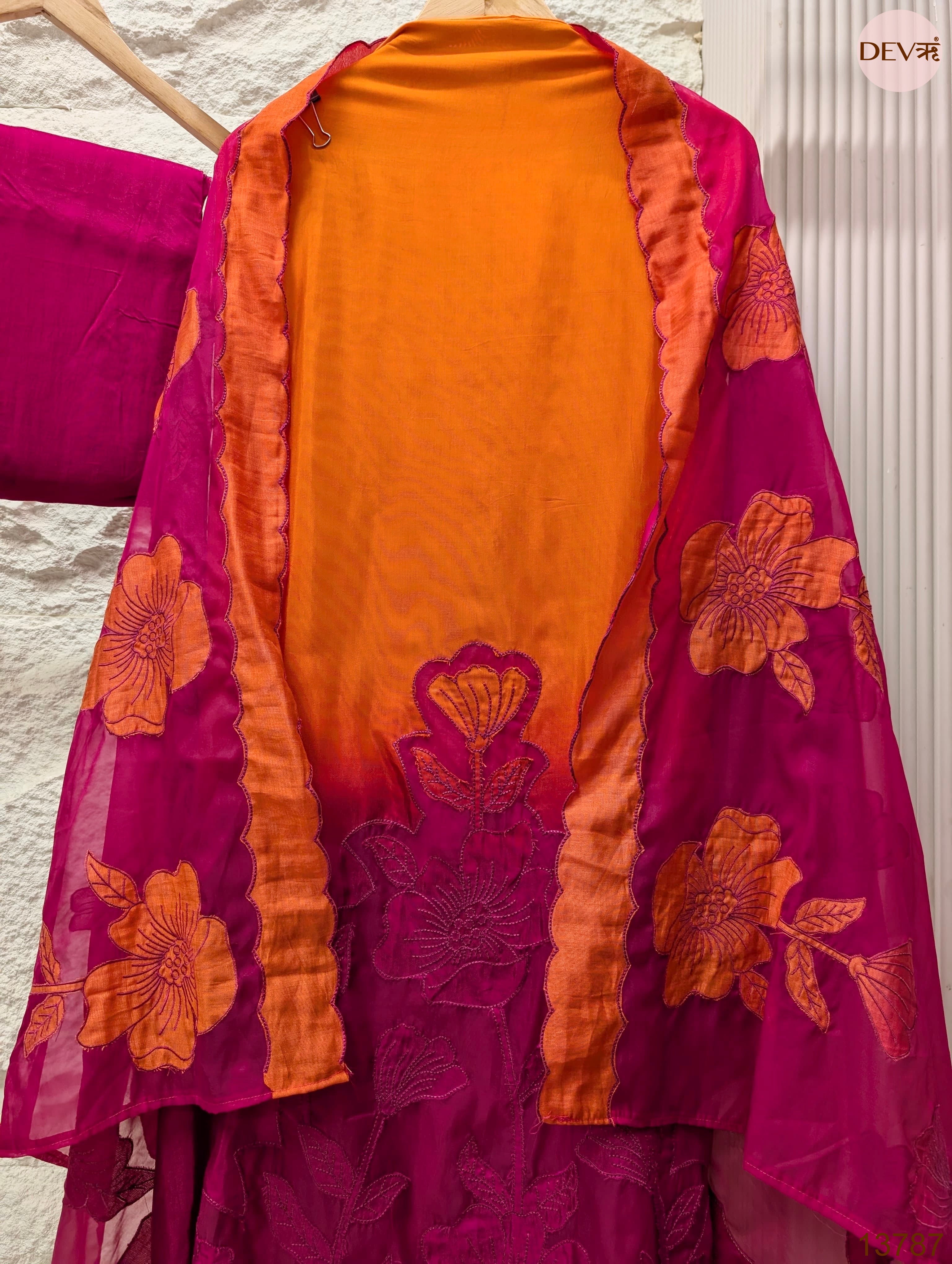 Orange Muslin Embroidered Unstitched 3-Piece Suit (Devri – D.No 13787)