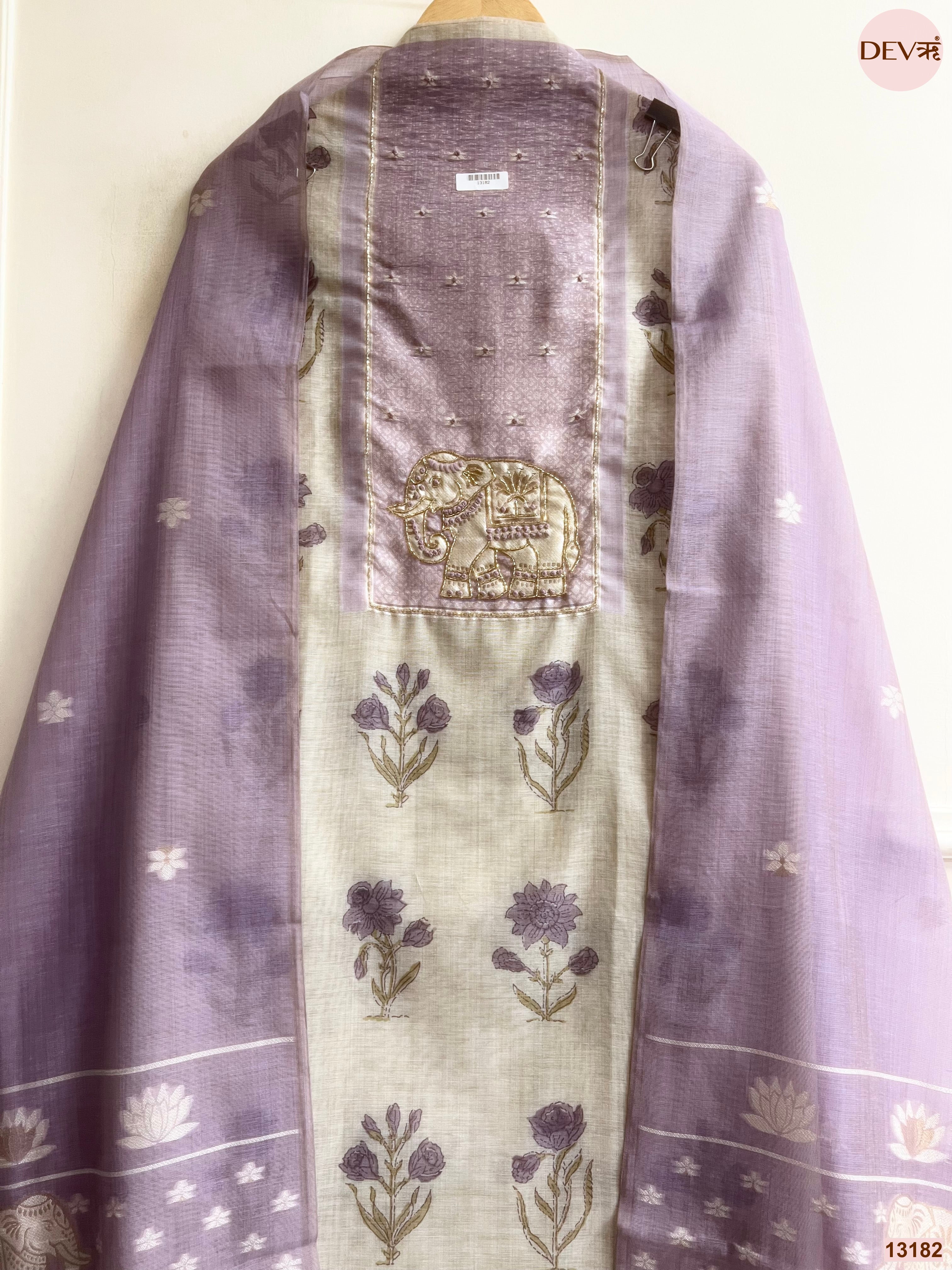 Lavender Mul Chanderi Printed Unstitched 3-Piece Suit (Devri – D.No 13182)